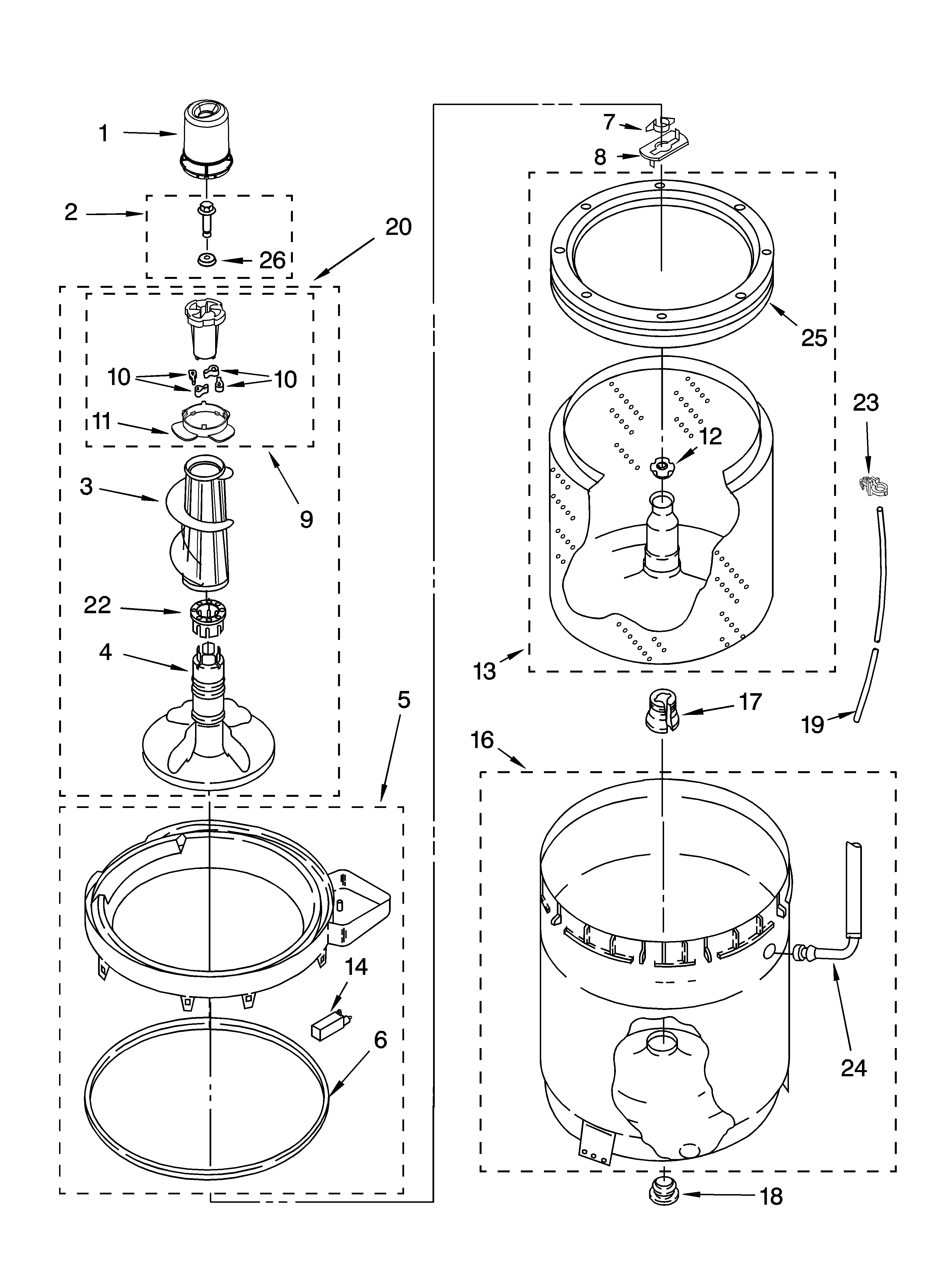Agitator, basket and tub parts