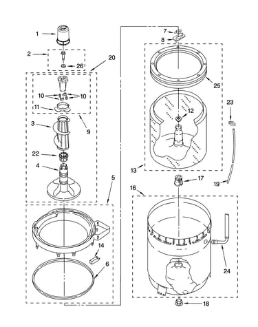 Agitator, basket and tub parts