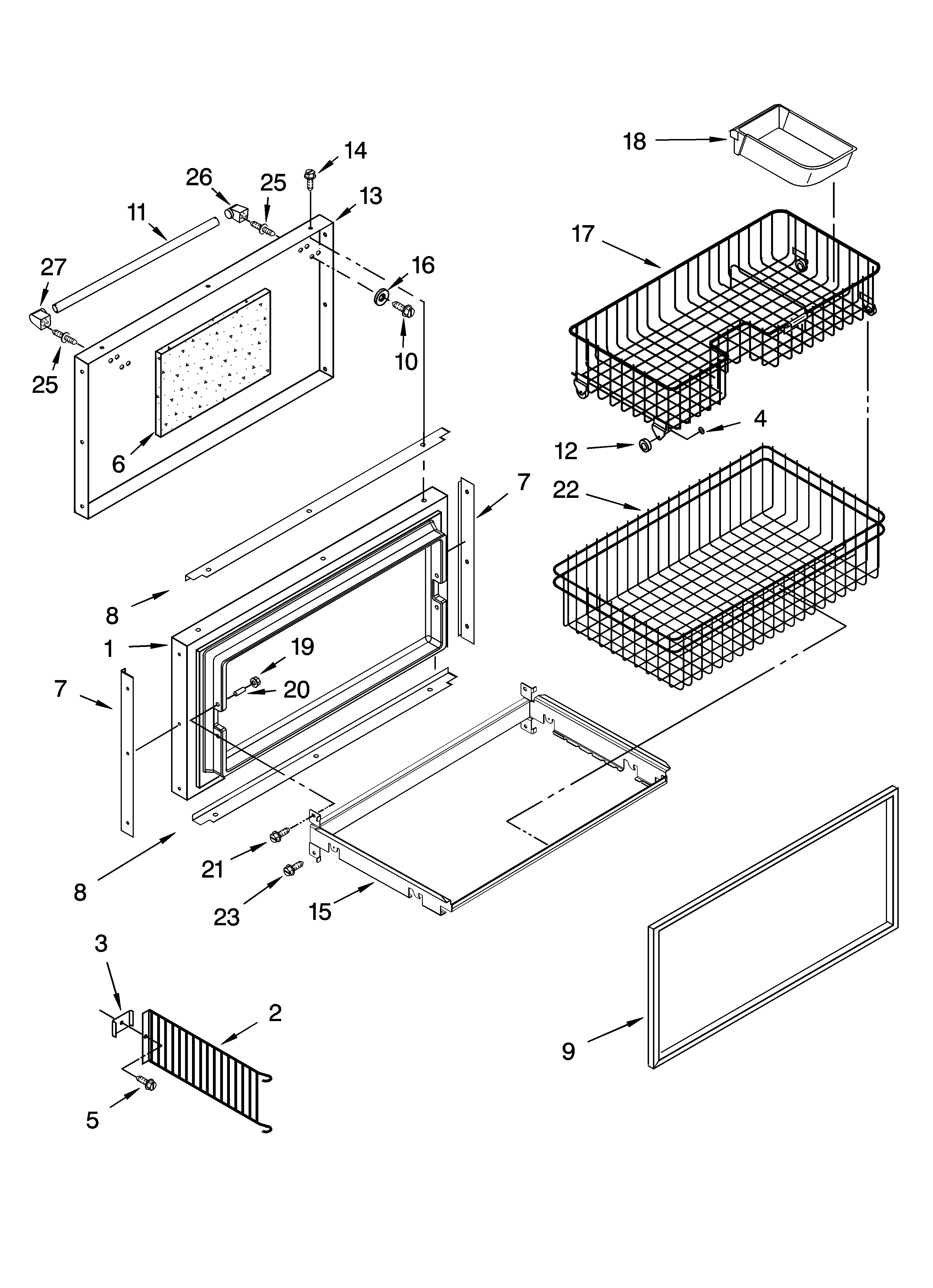 Freezer door and basket parts