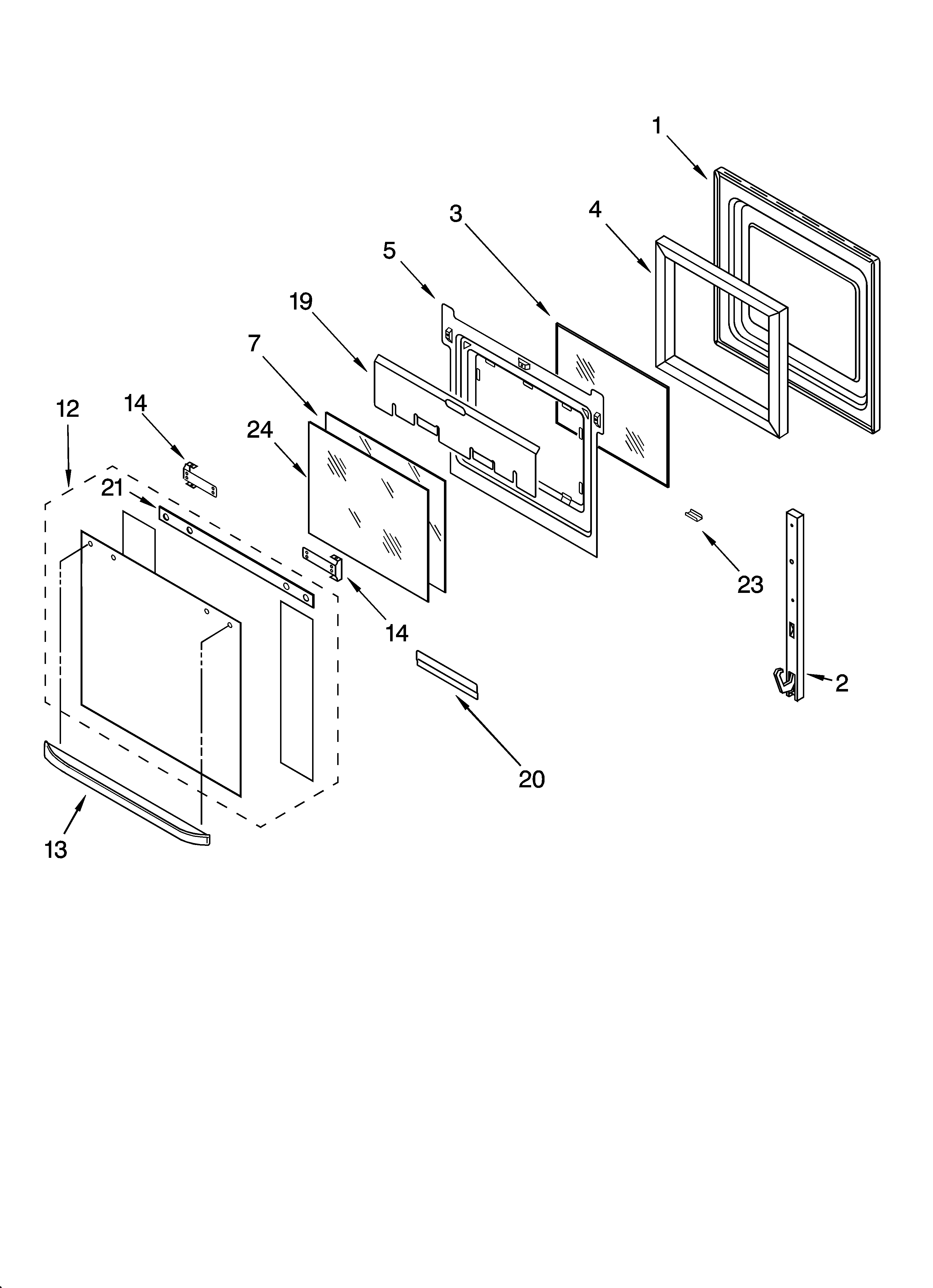 Upper oven door parts