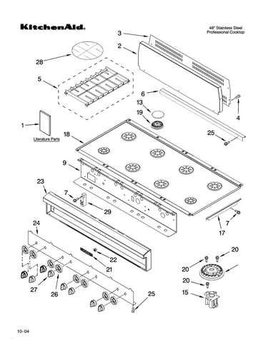 Cooktop, burner and grate parts