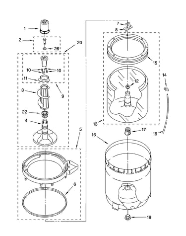 Agitator, basket and tub parts