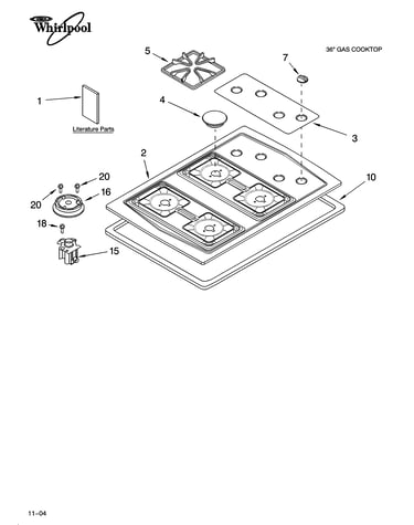 Cooktop, burner and grate parts