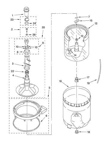 Agitator, basket and tub parts