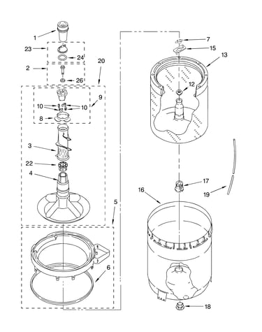 Agitator, basket and tub parts