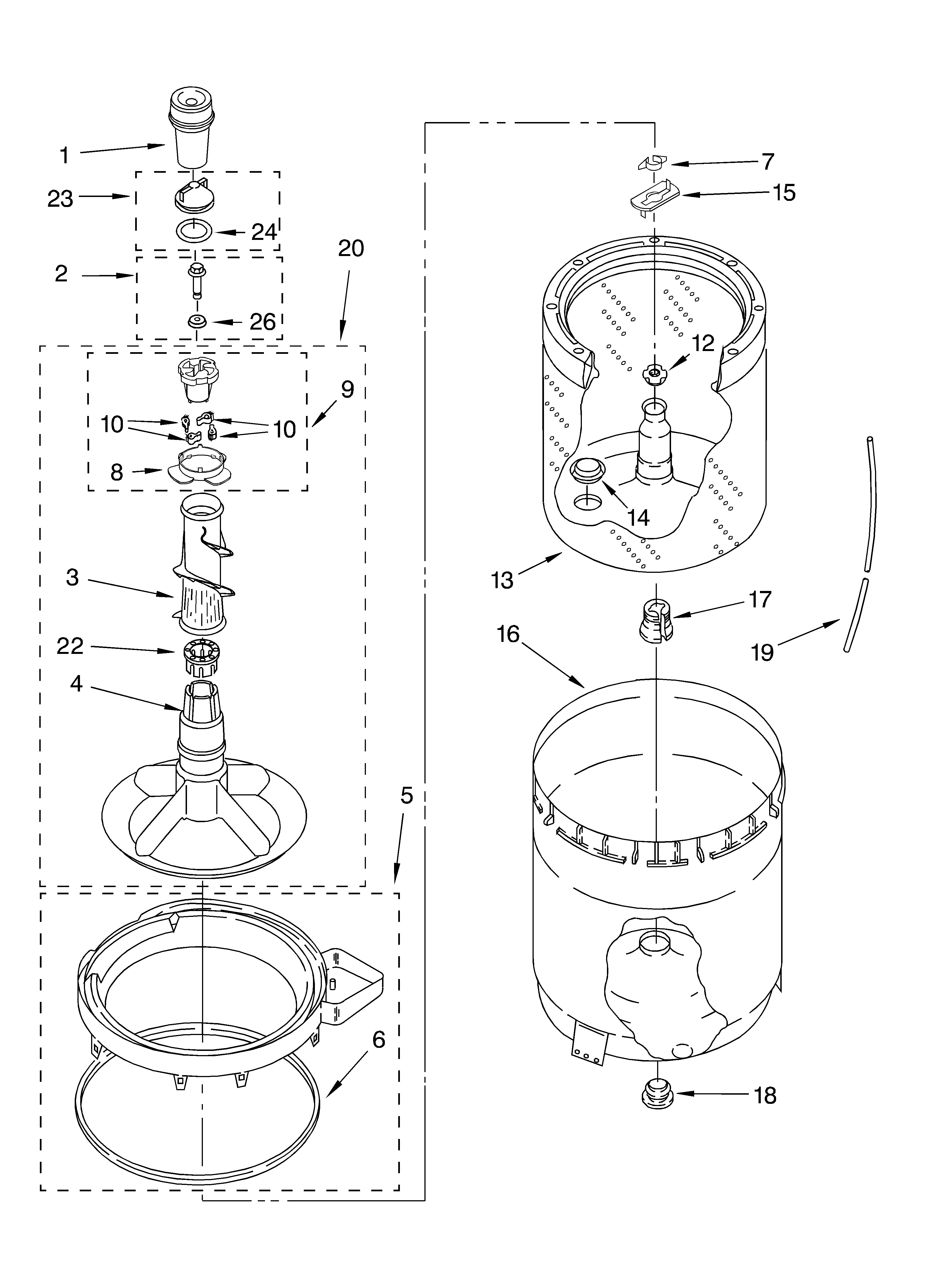 Agitator, basket and tub parts