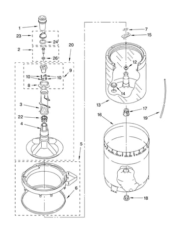 Agitator, basket and tub parts