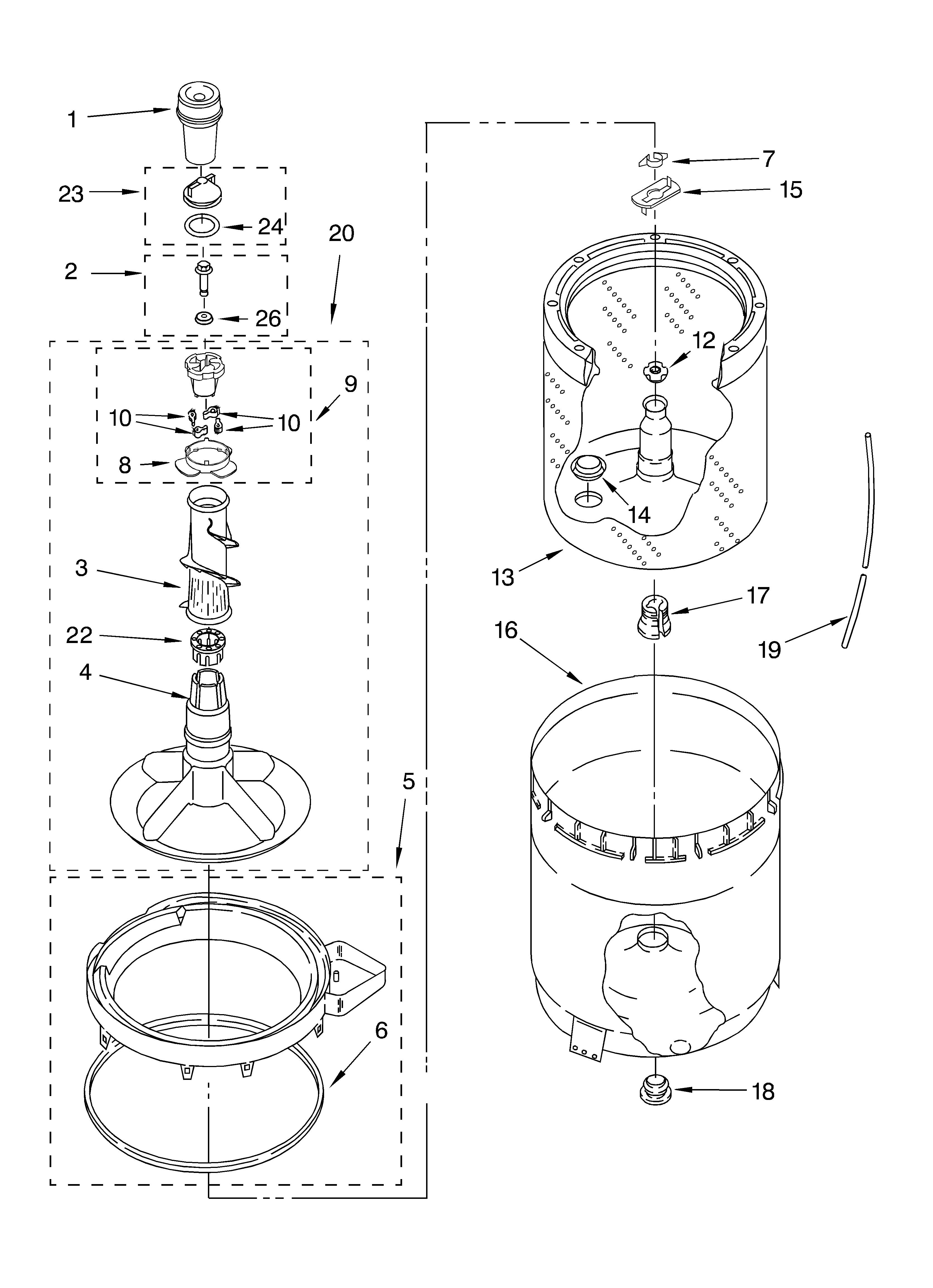 Agitator, basket and tub parts