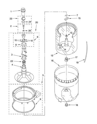 Agitator, basket and tub parts