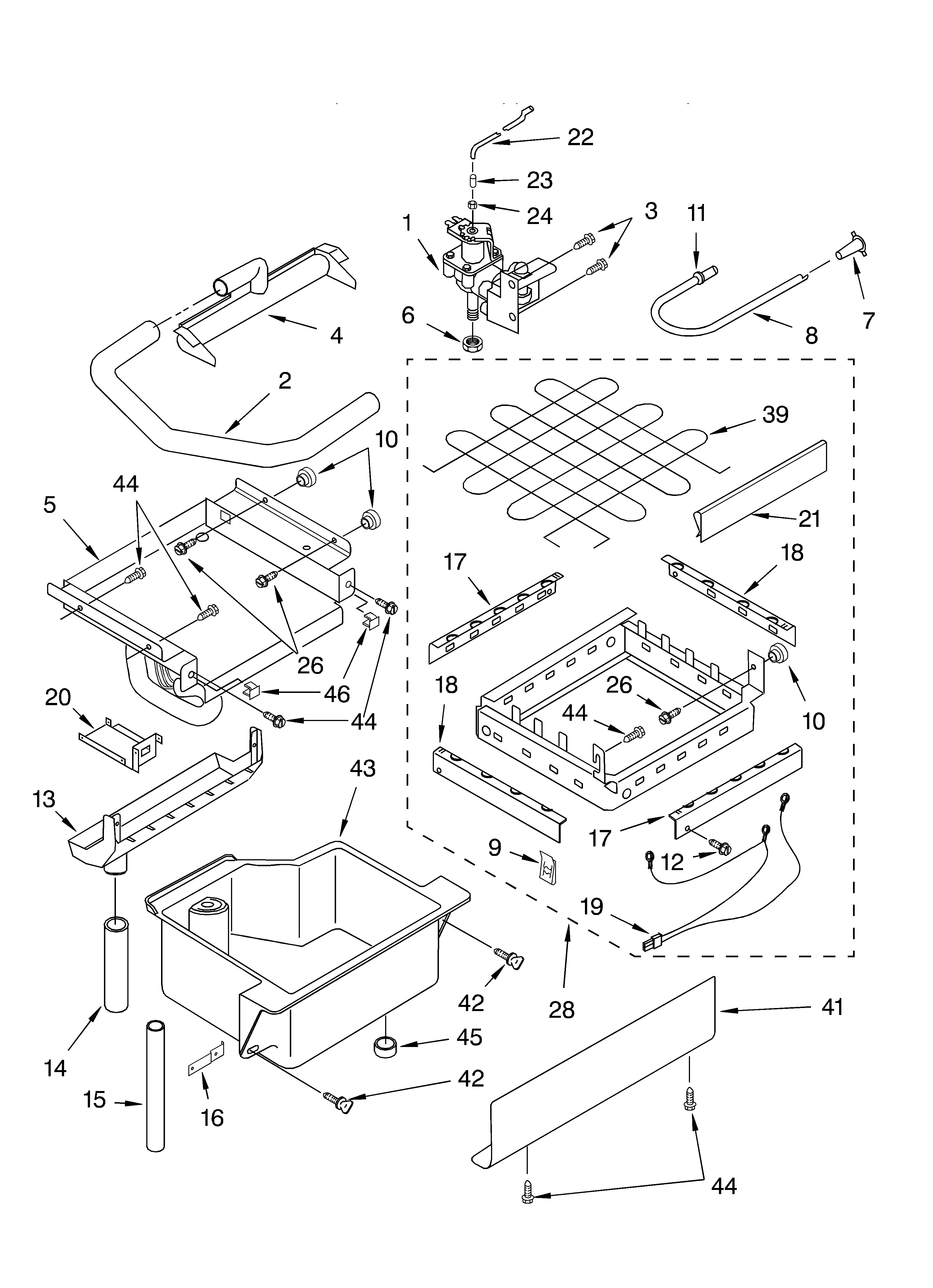 Evaporator ice cutter grid and water parts