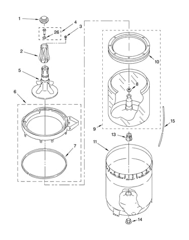 Agitator, basket and tub parts