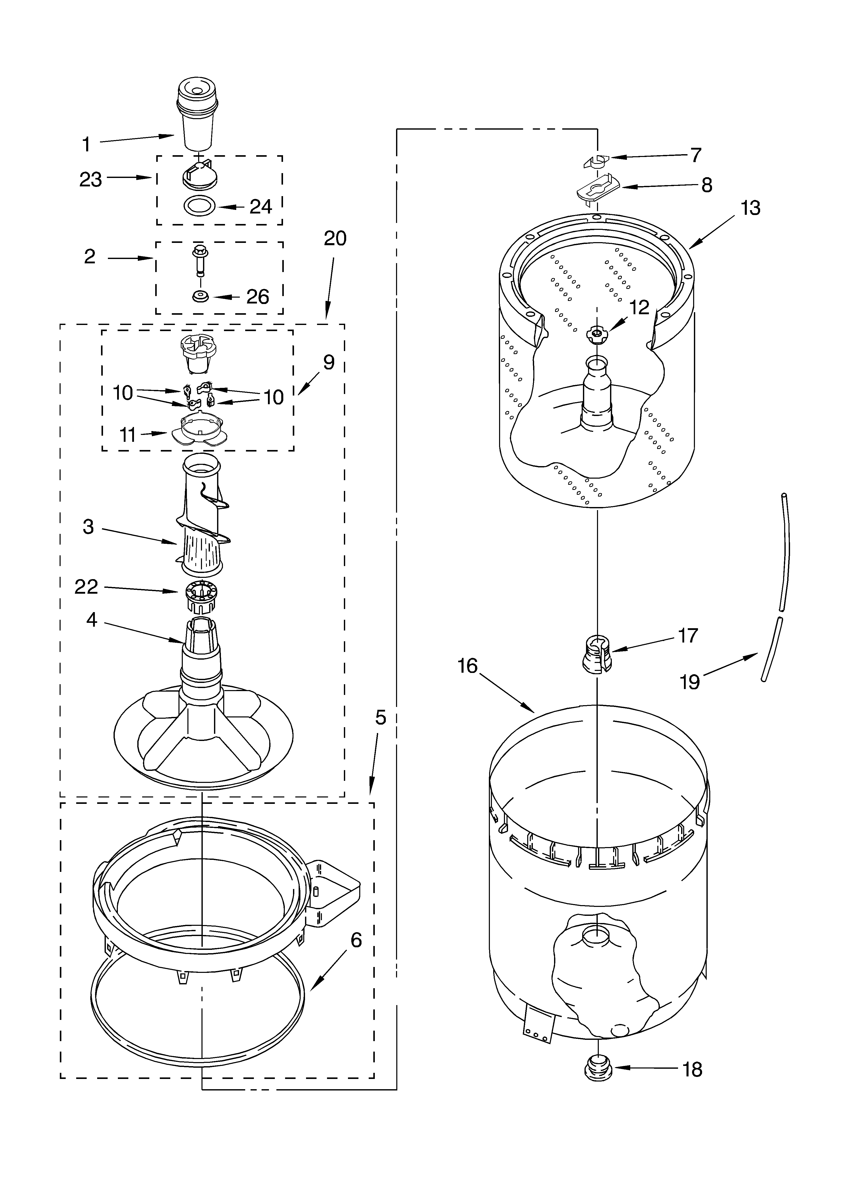 Agitator, basket and tub parts
