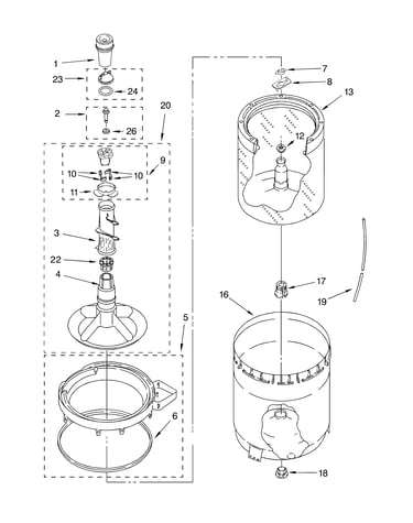 Agitator, basket and tub parts
