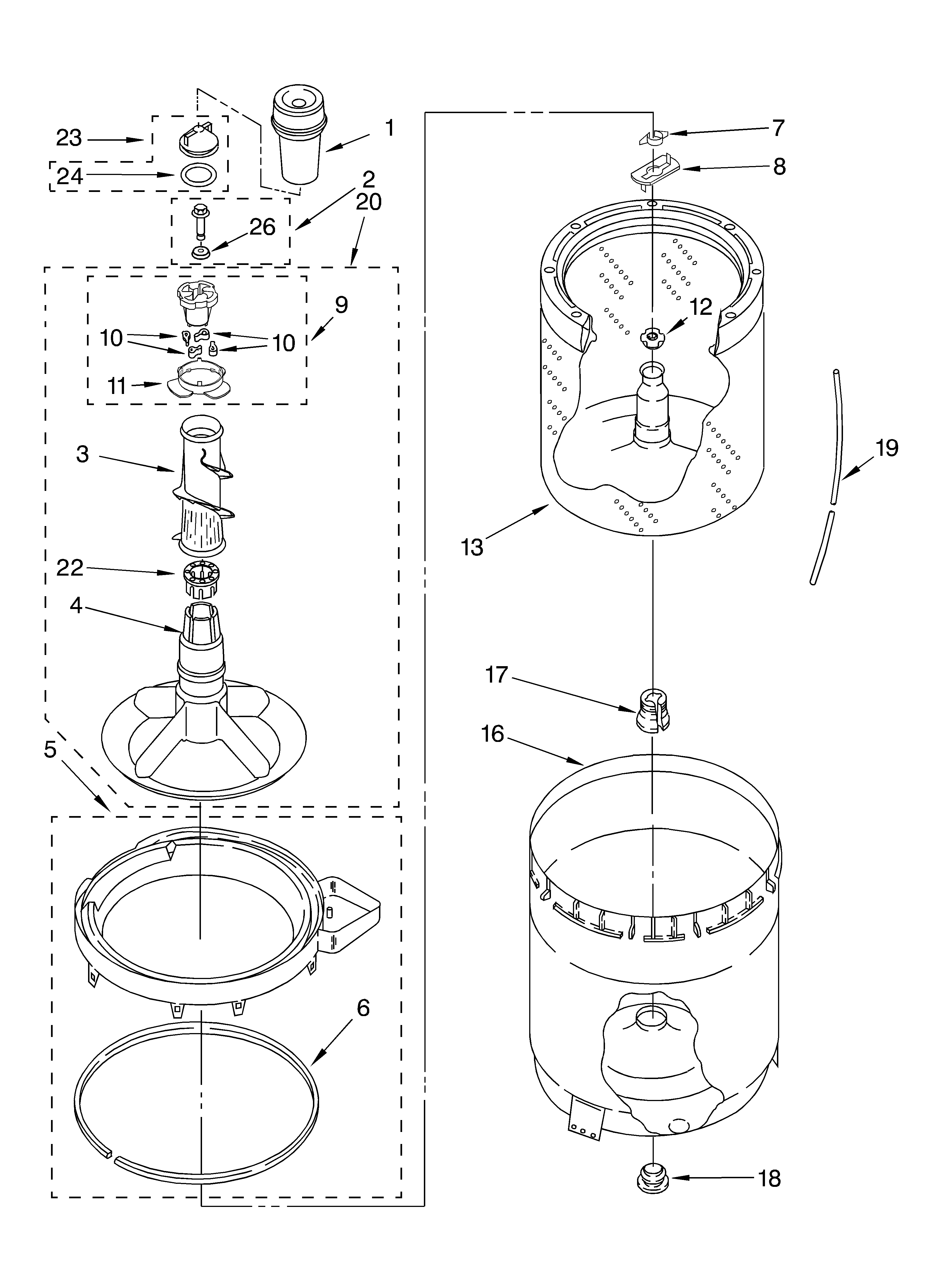 Agitator, basket and tub parts