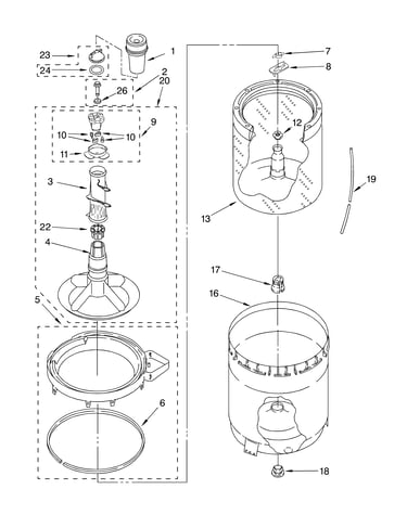 Agitator, basket and tub parts