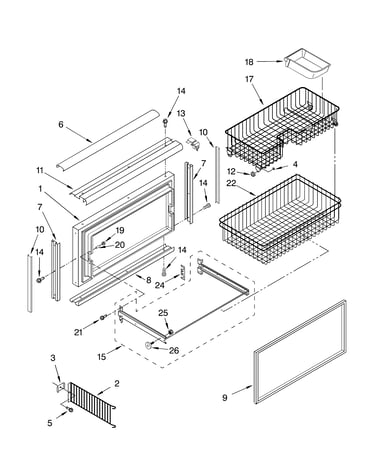 Freezer door and basket parts