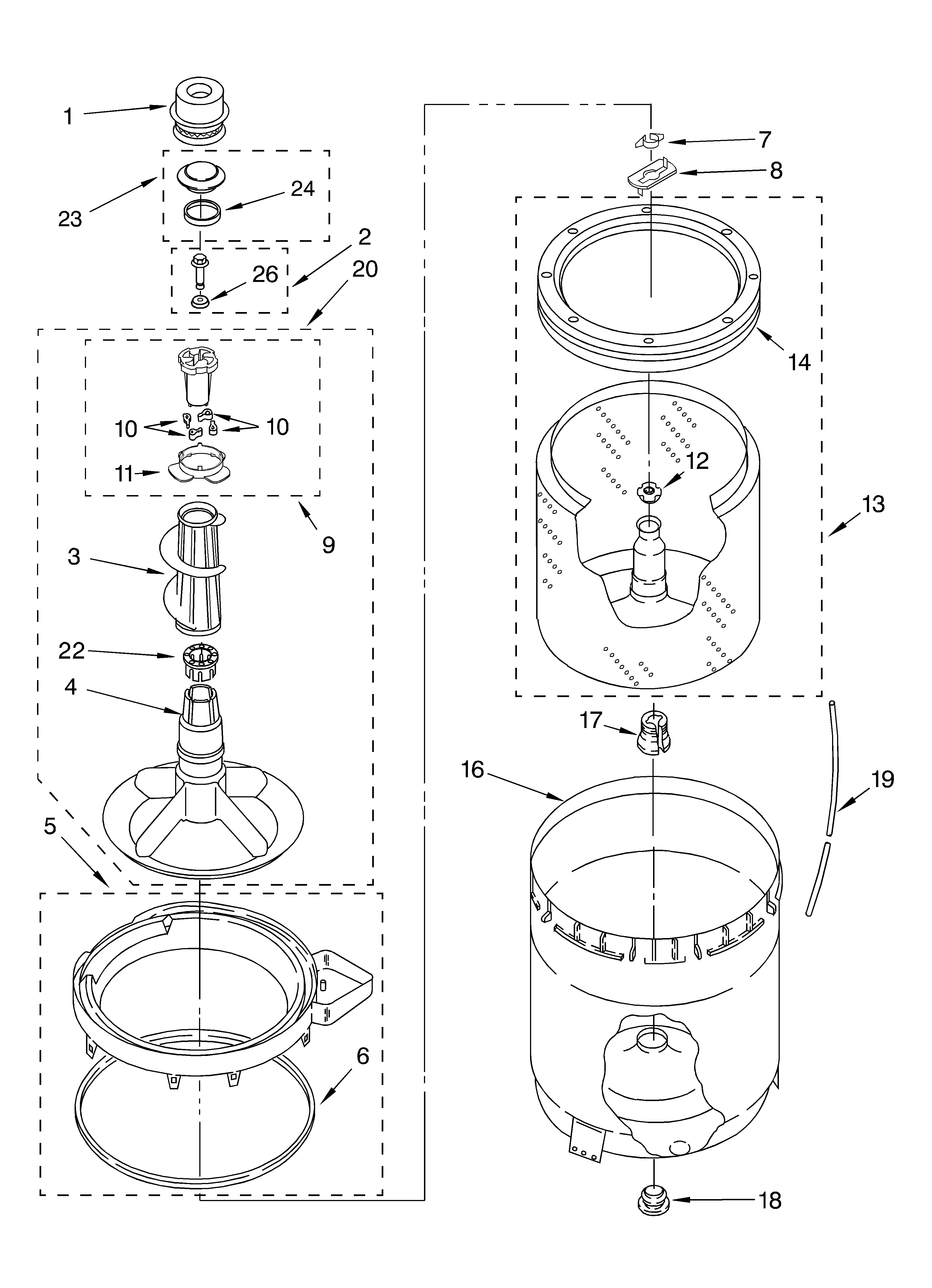 Agitator, basket and tub parts