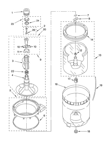 Agitator, basket and tub parts