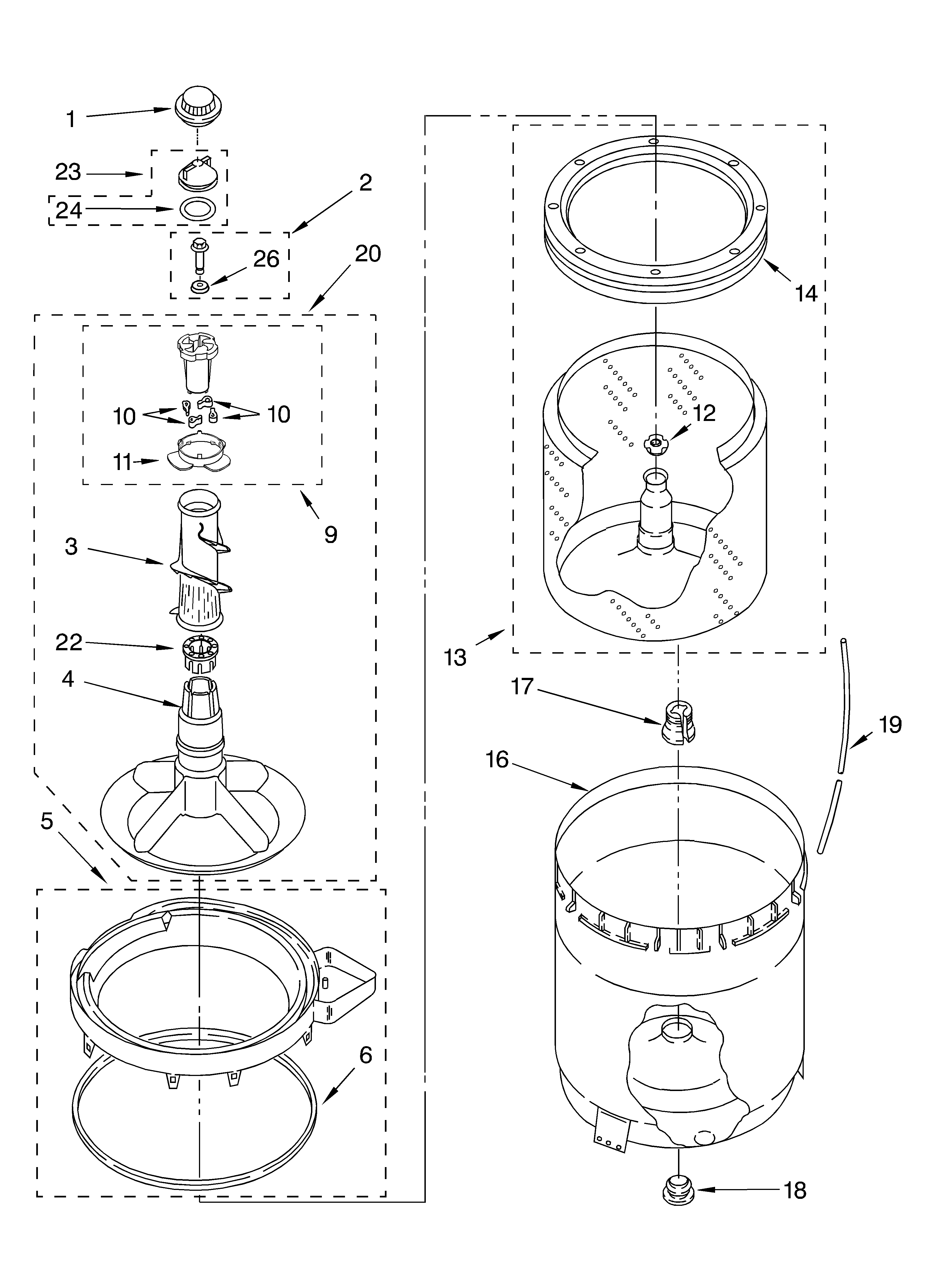 Agitator, basket and tub parts