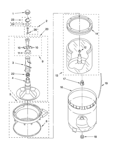 Agitator, basket and tub parts