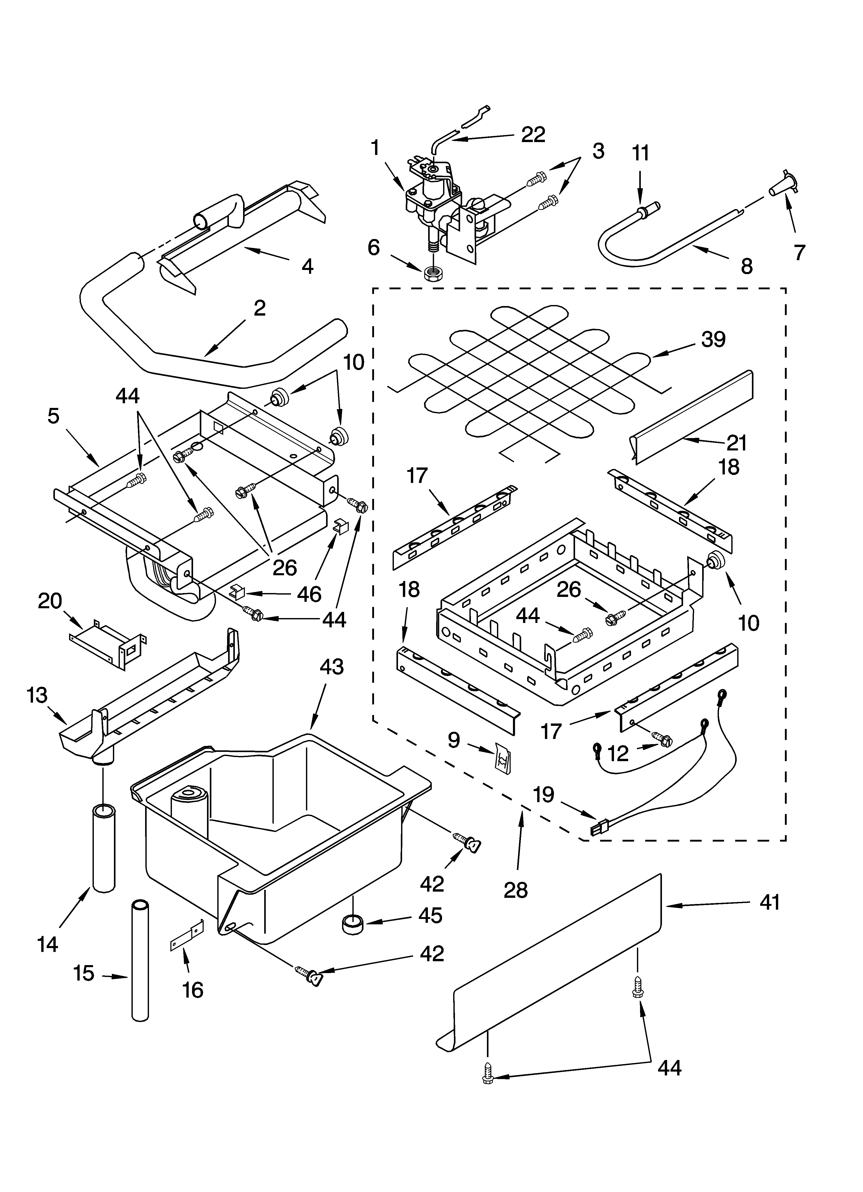Evaporator, ice cutter grid and water parts