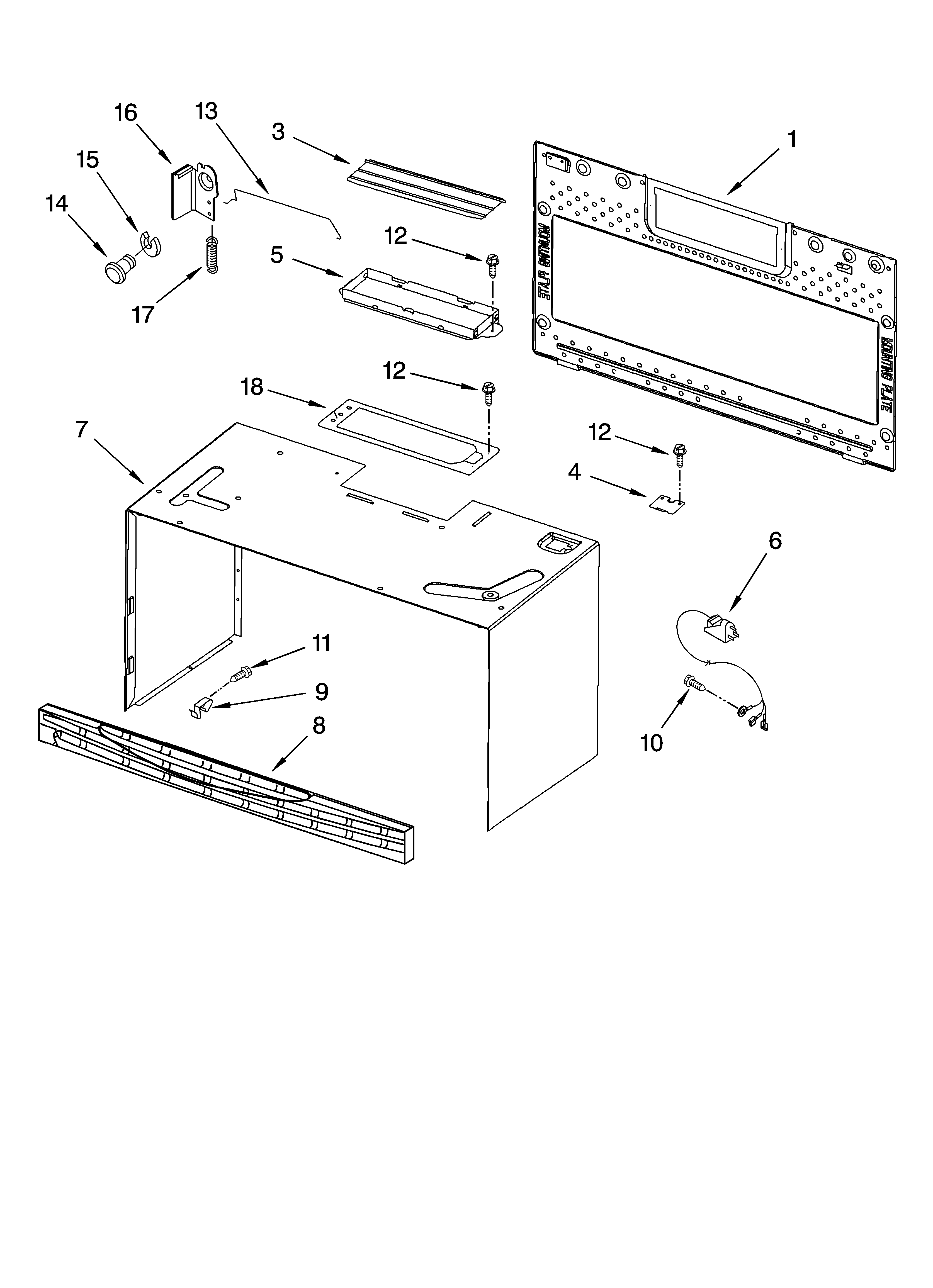 Cabinet and installation parts