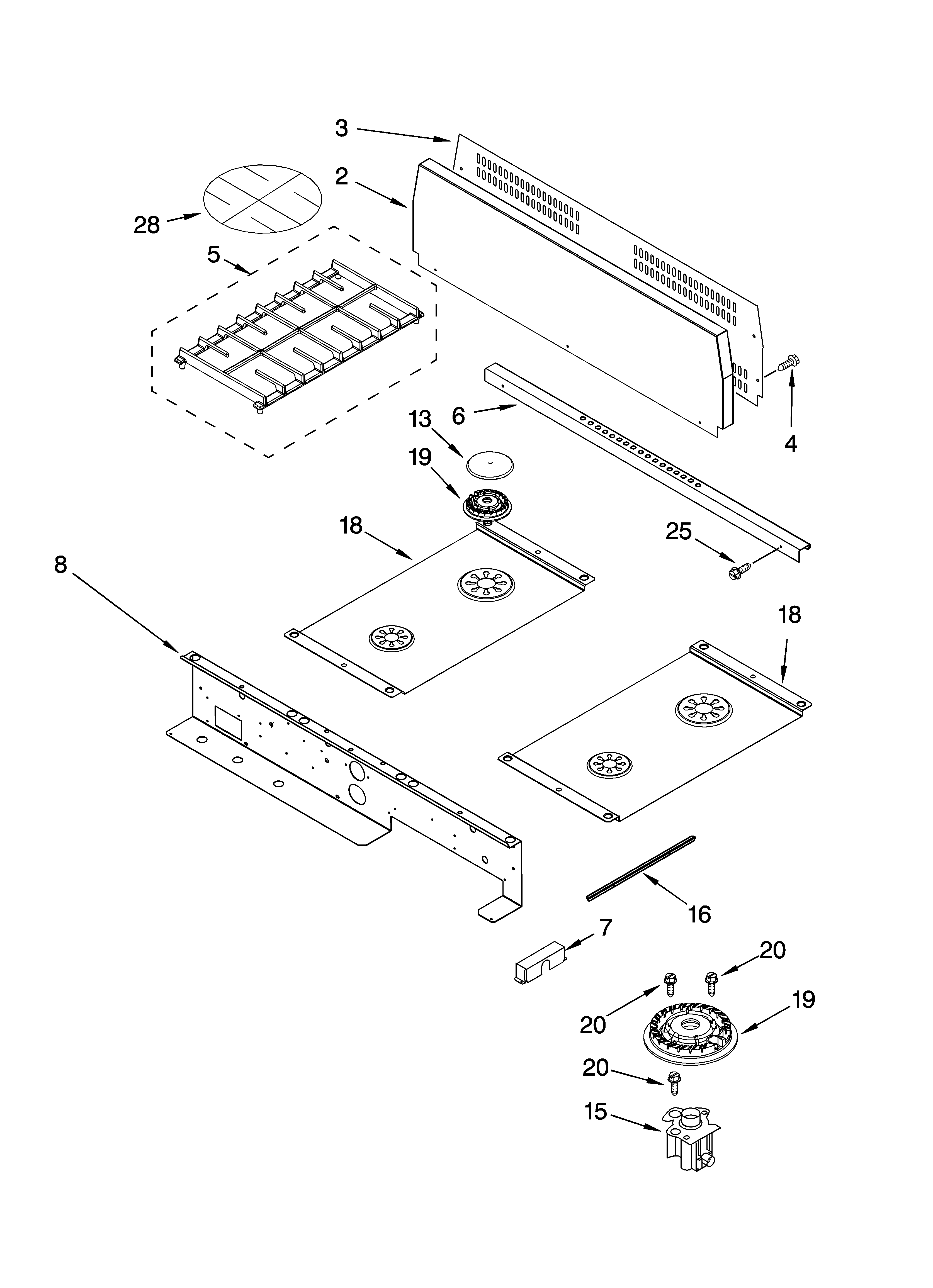Cooktop, burner and grate parts