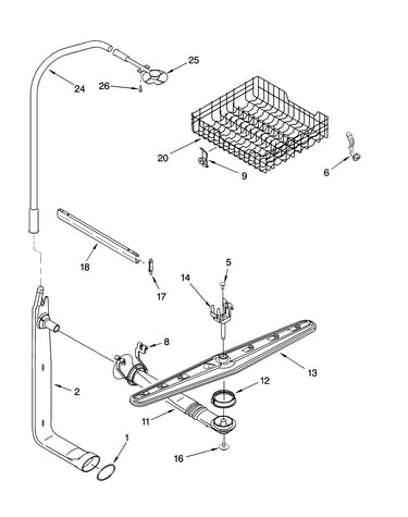 Upper dishrack and water feed parts