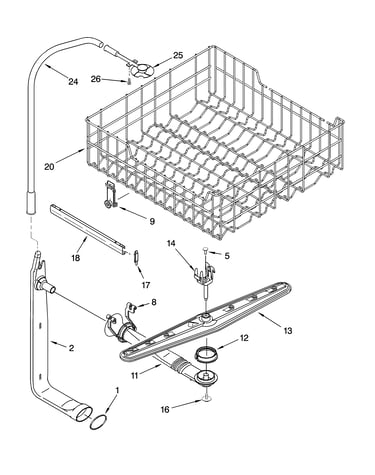 Upper dishrack and water feed parts