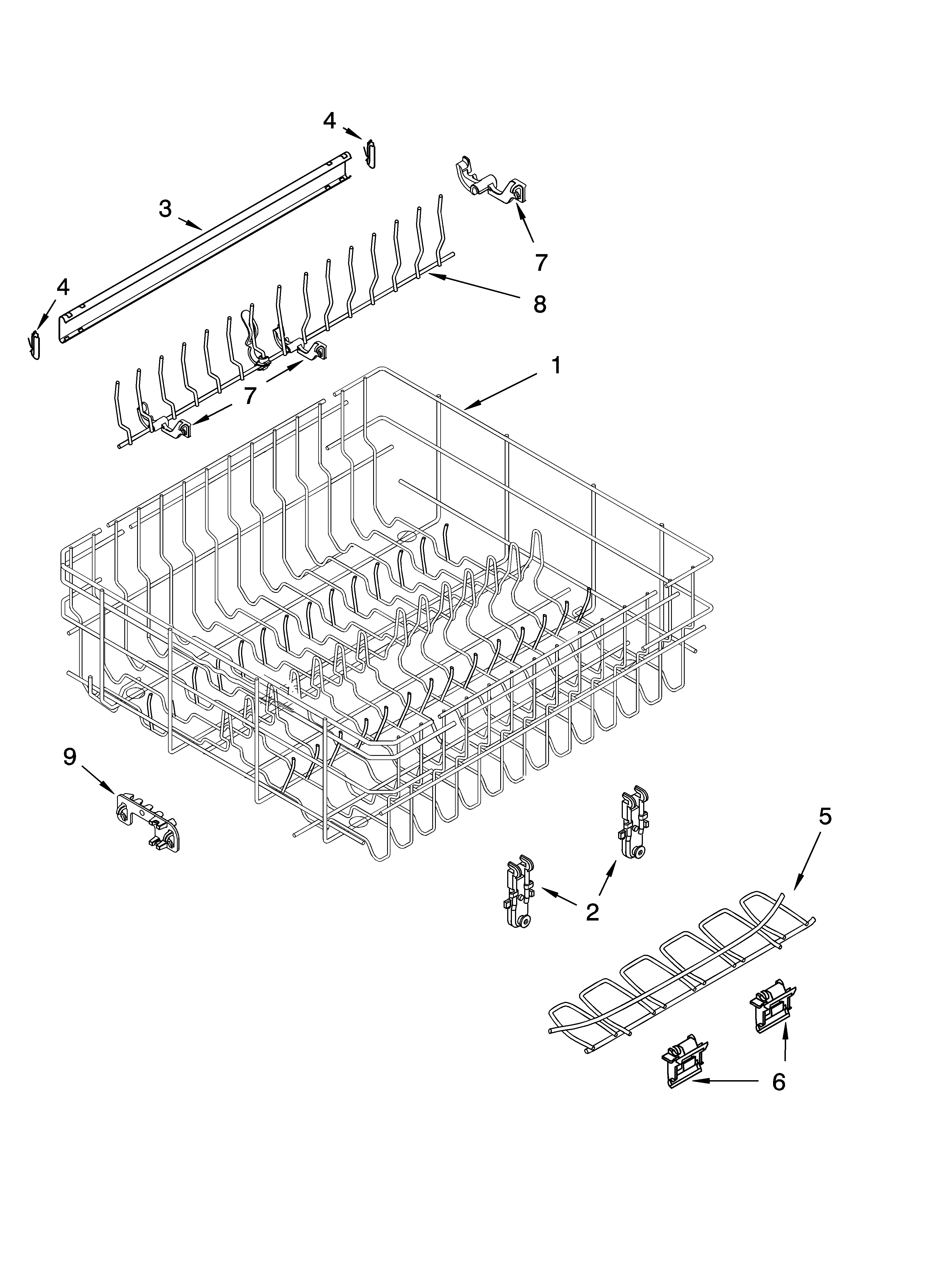 Upper rack and track parts