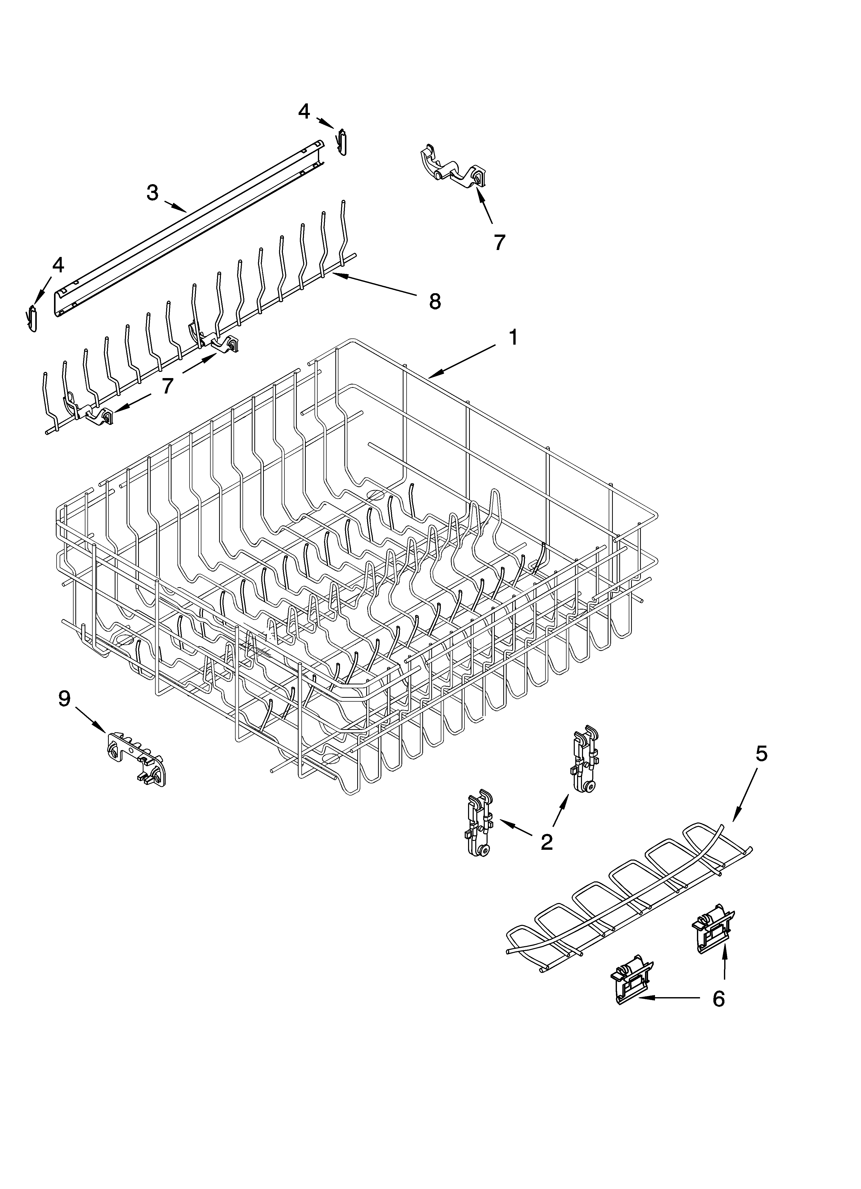 Upper rack and track parts