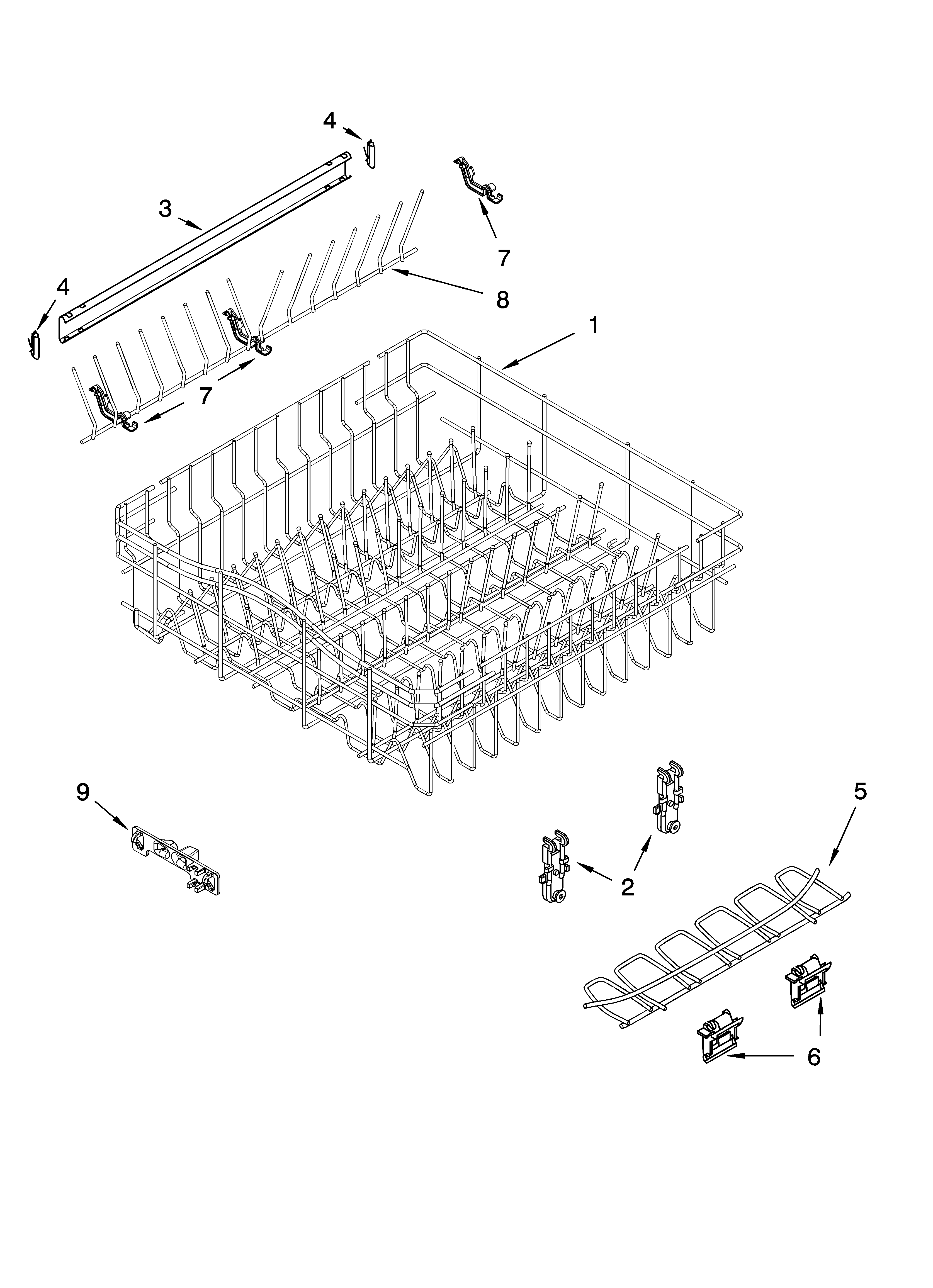 Upper rack and track parts