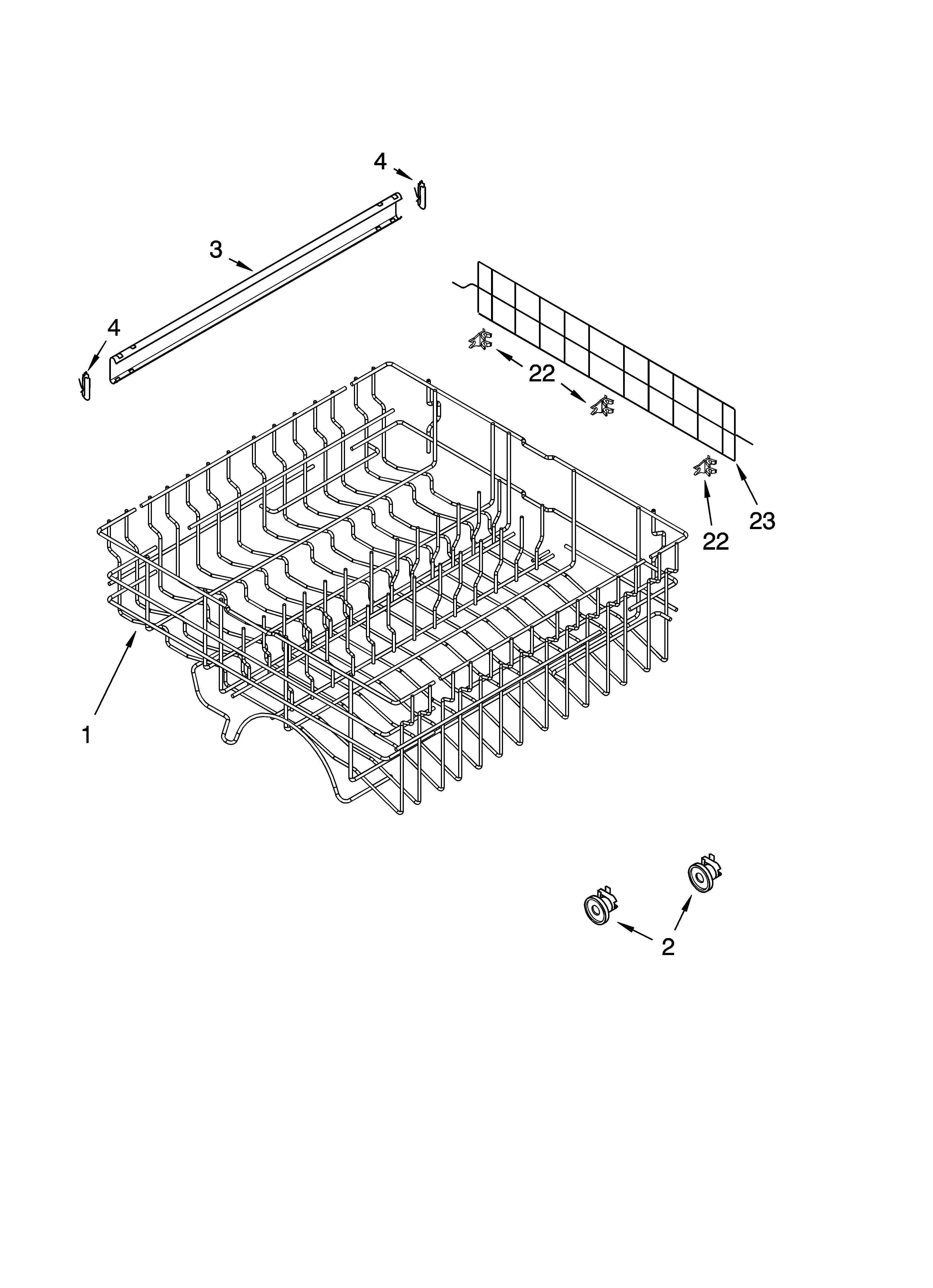 Upper rack and track parts