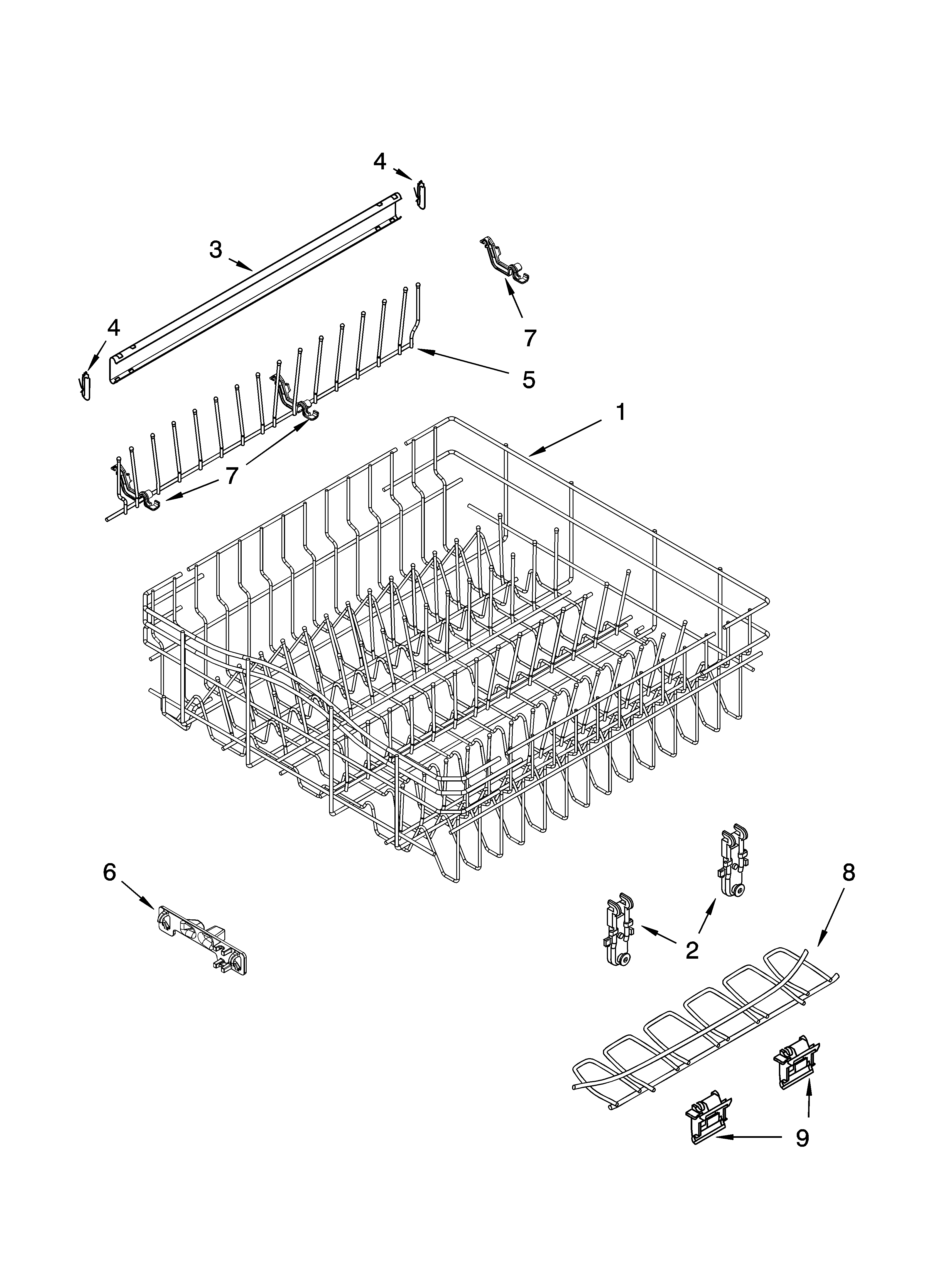 Upper rack and track parts