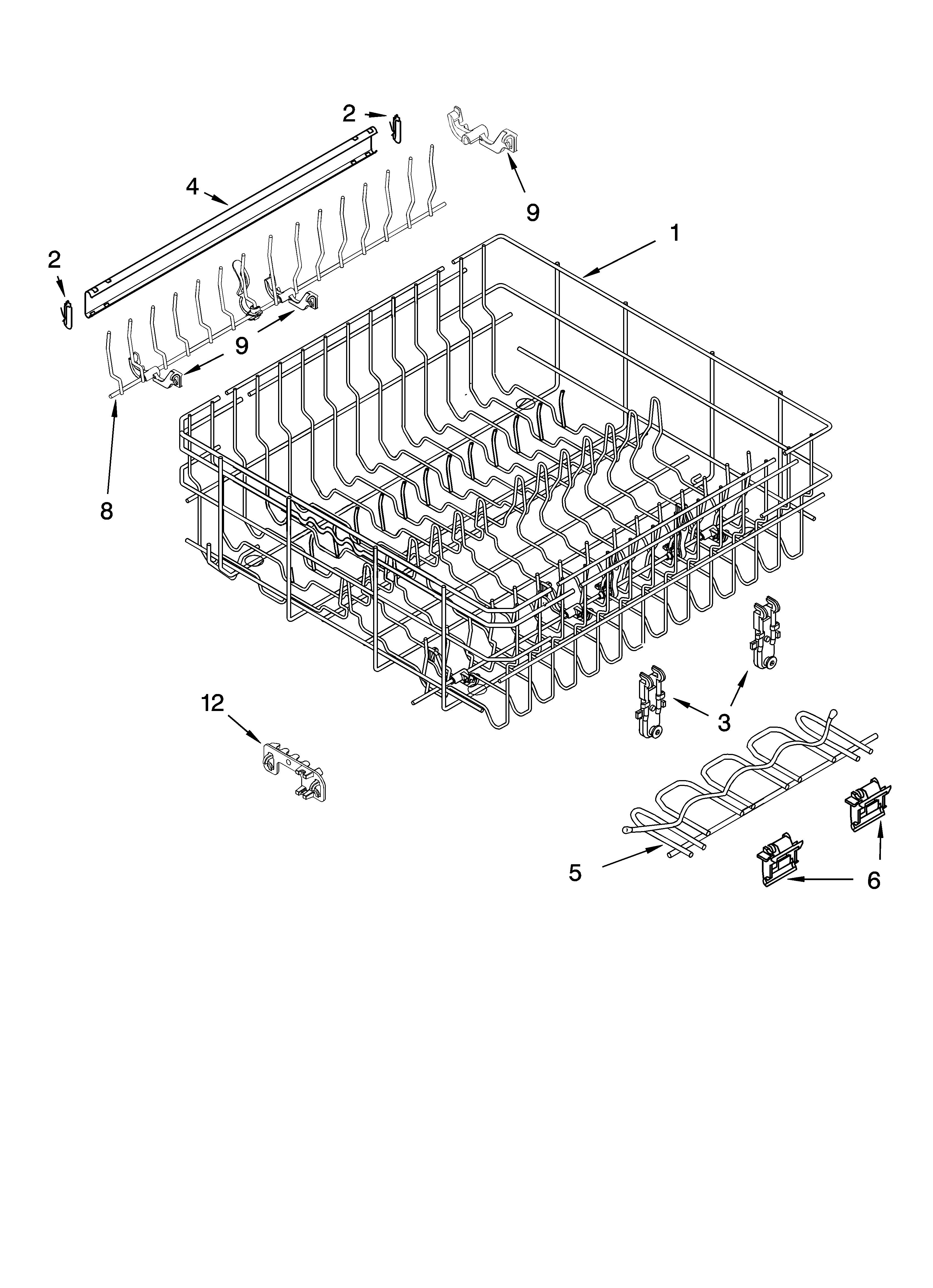 Upper rack and track parts