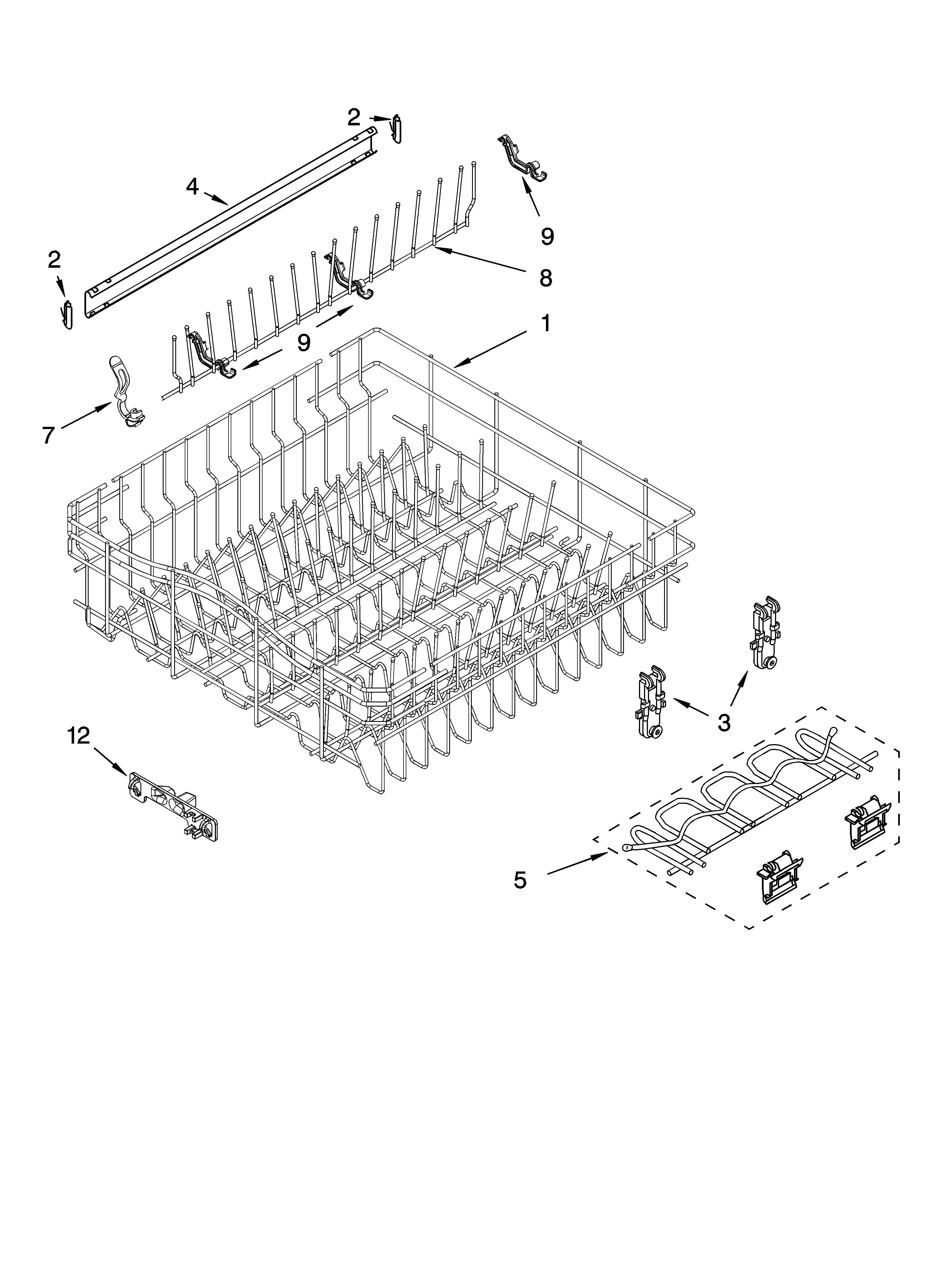 Upper rack and track parts