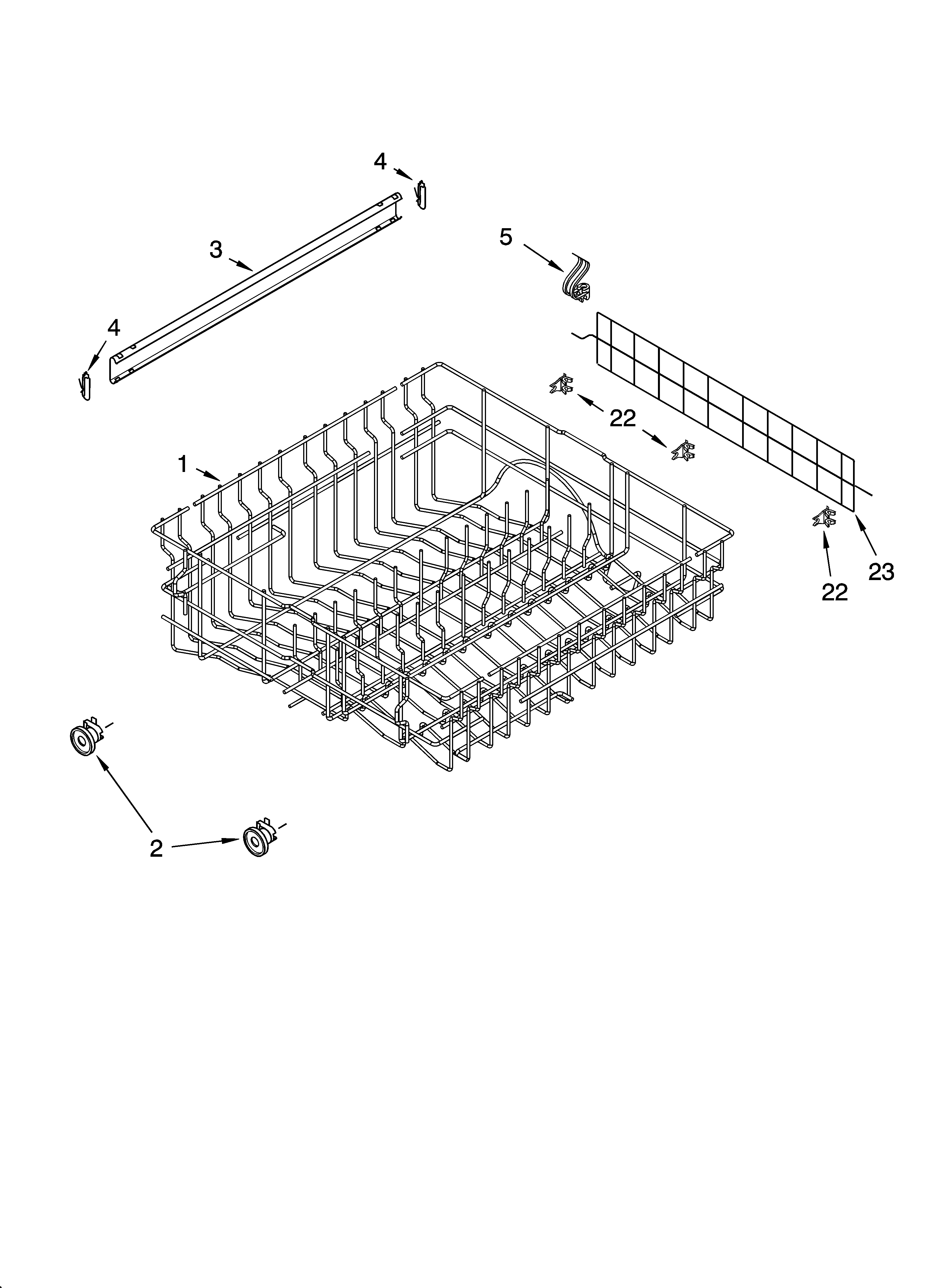 Upper rack and track parts