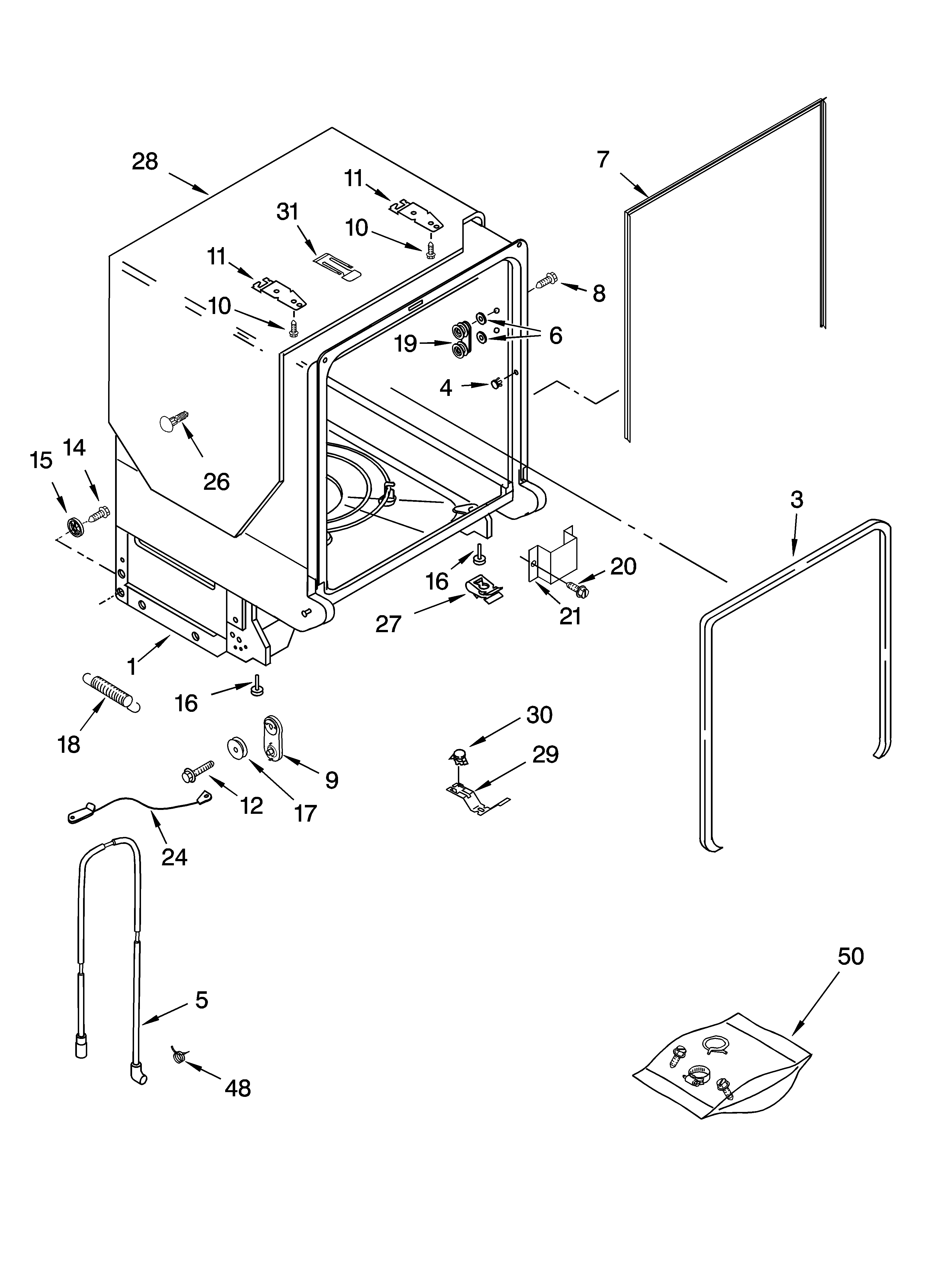 Tub and frame parts