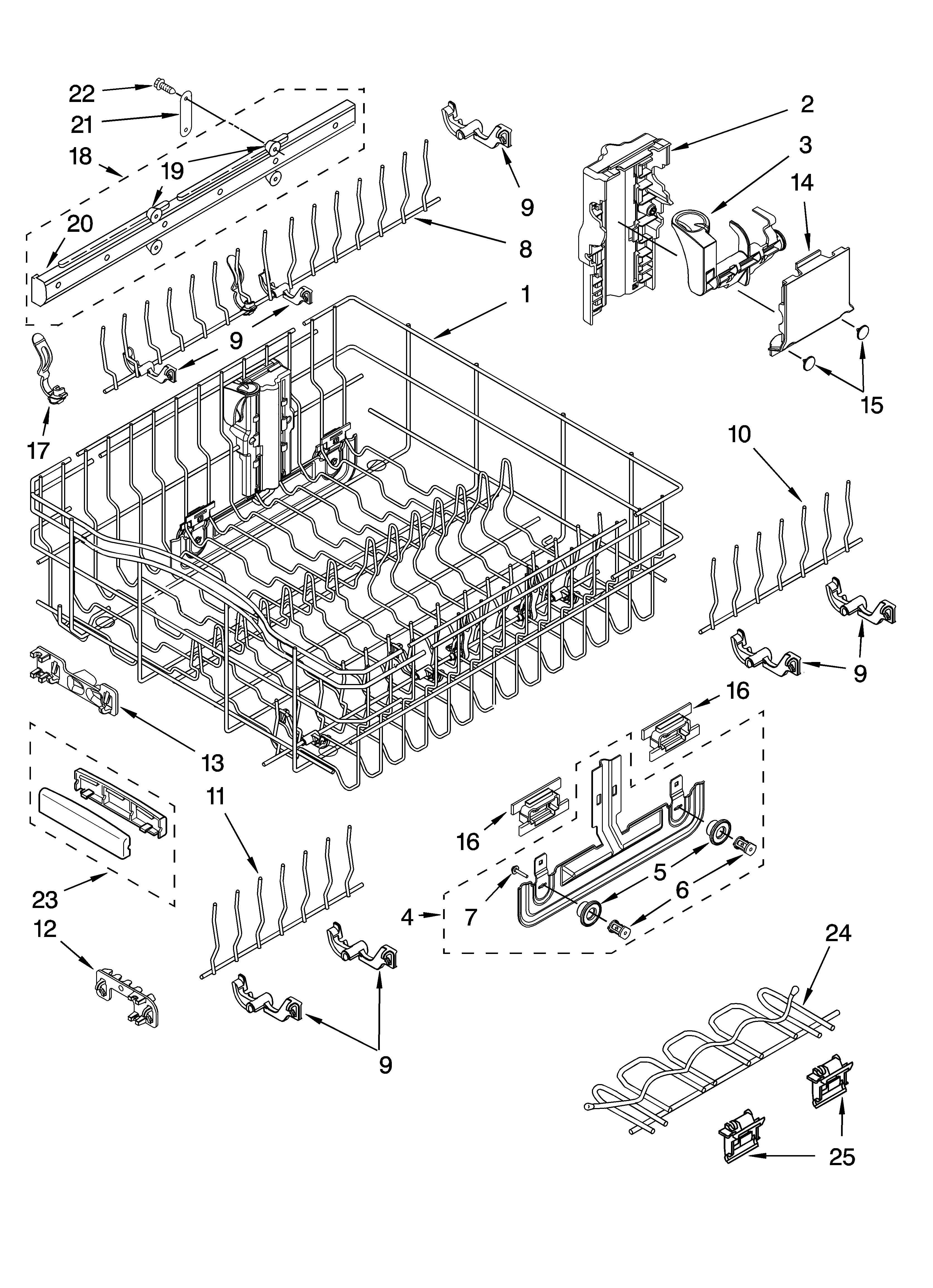 Upper rack and track parts