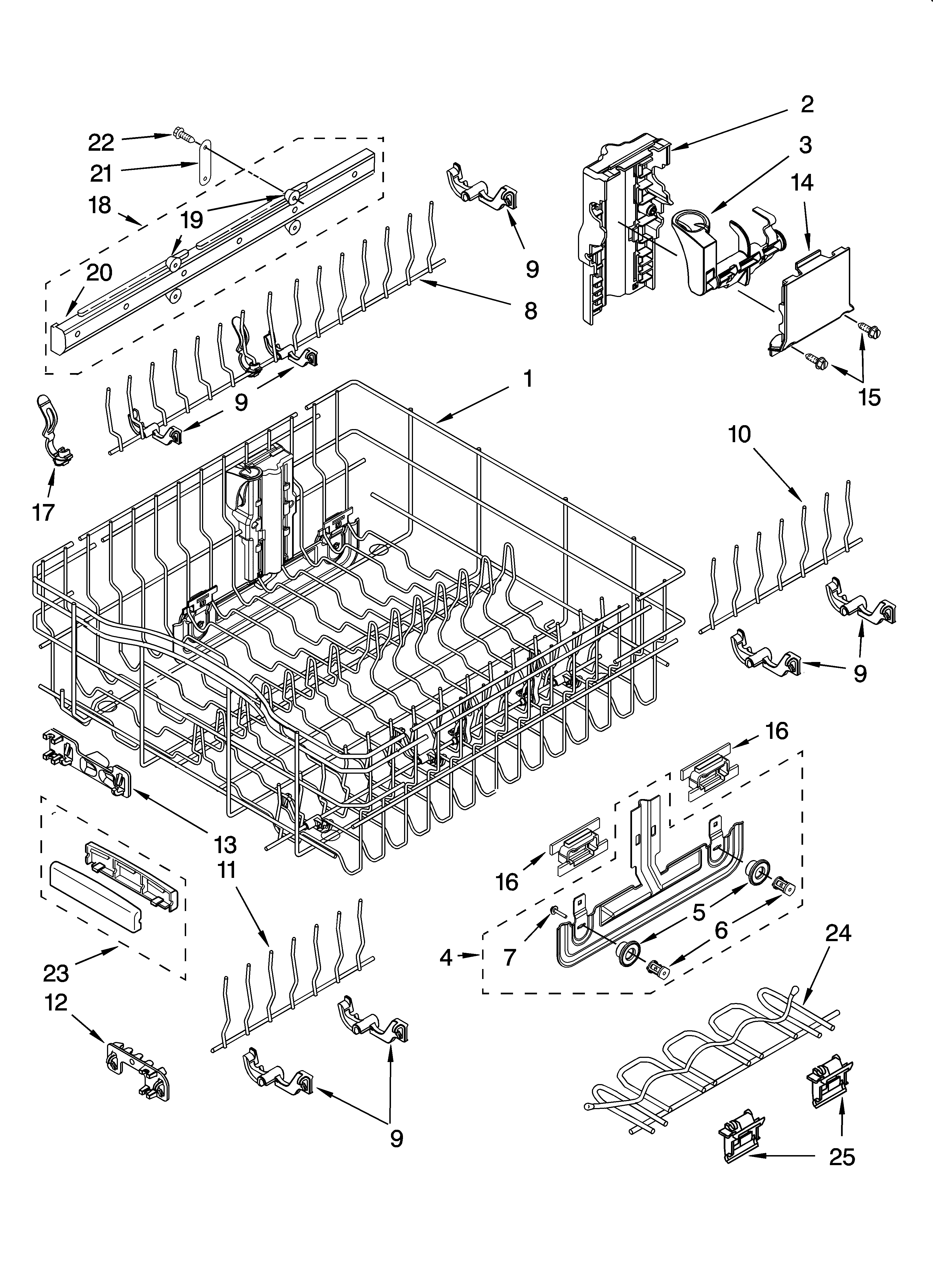 Upper rack and track parts