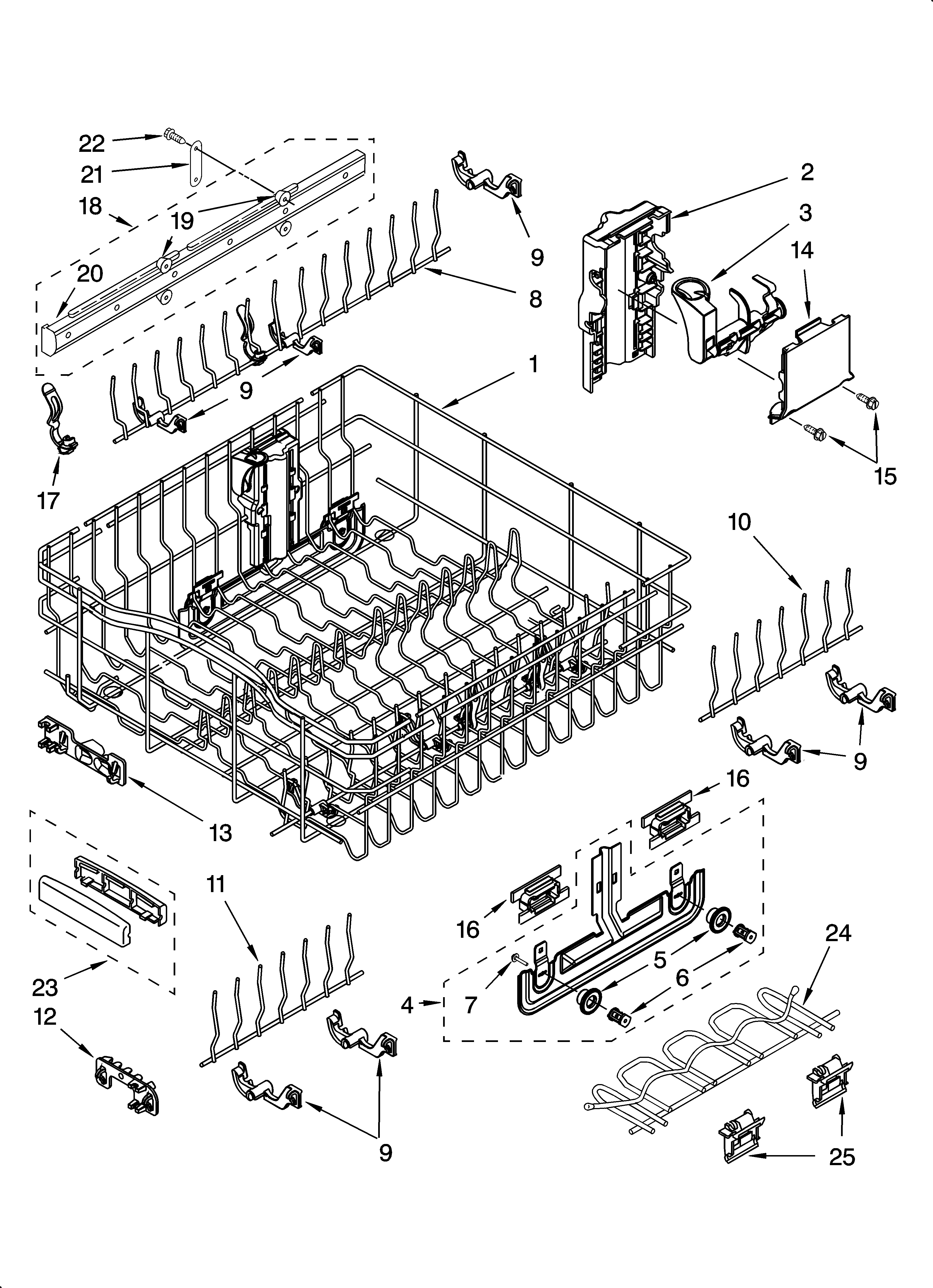 Upper rack and track parts