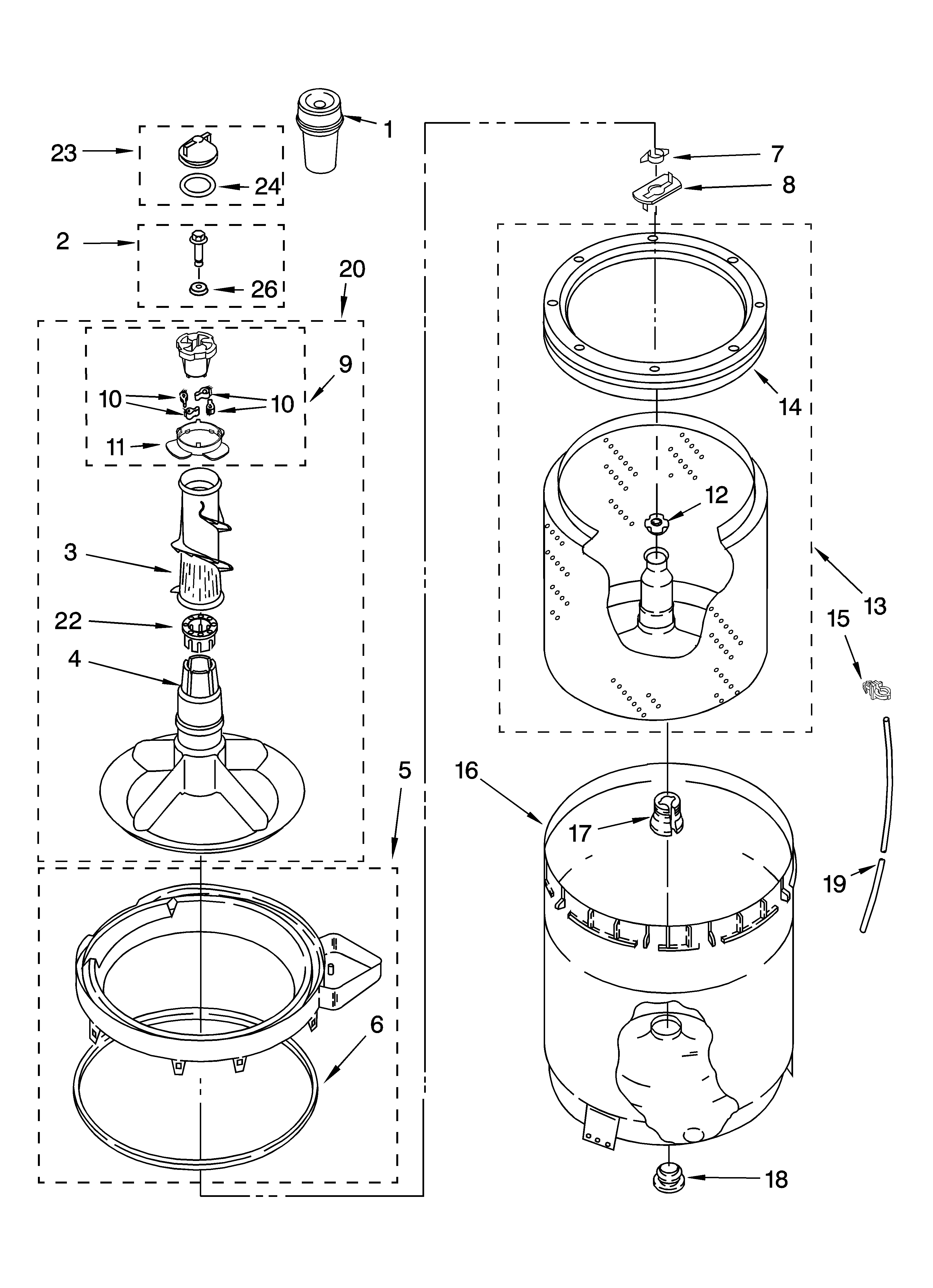 Agitator, basket and tub parts