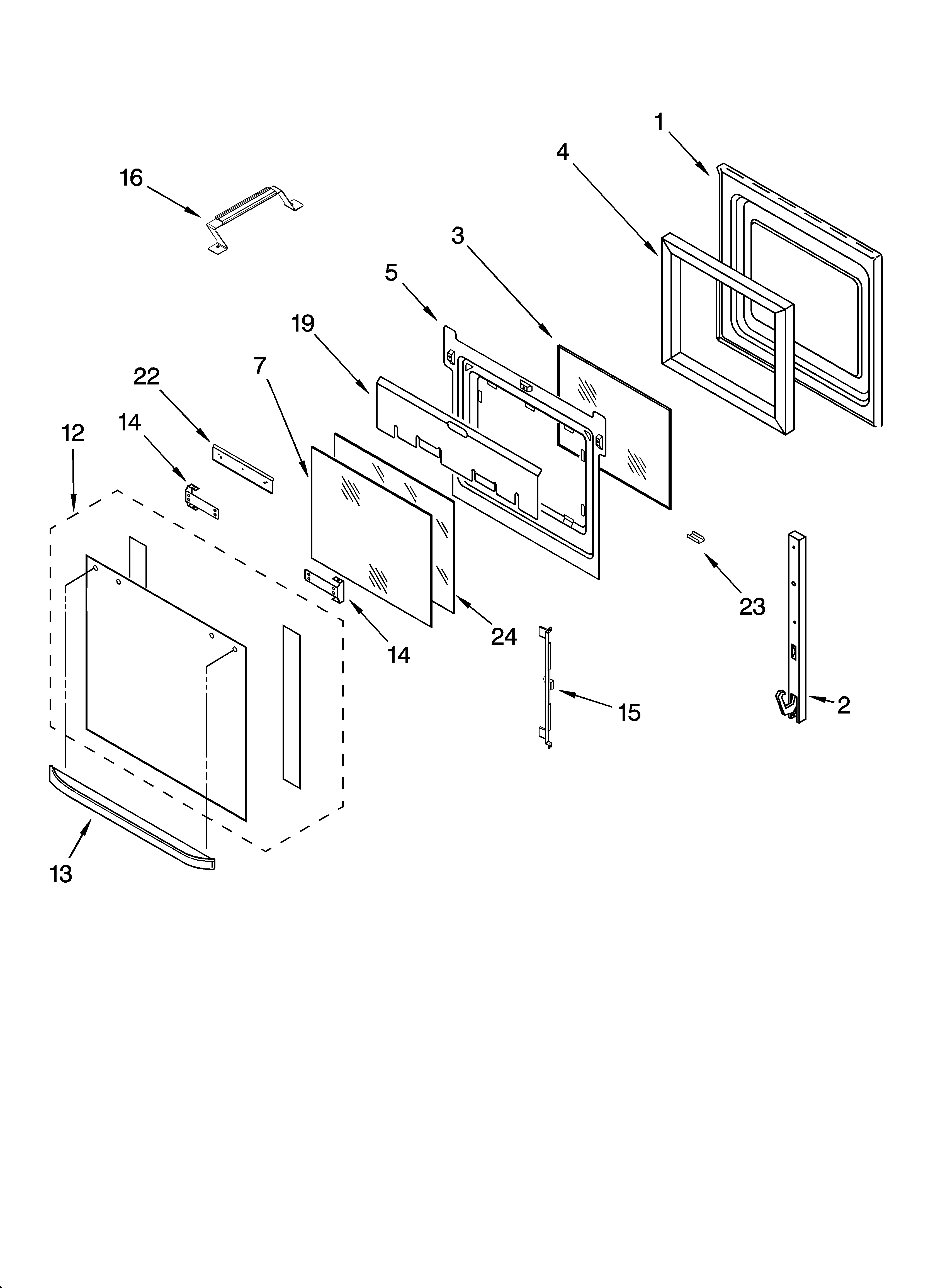 Upper oven door parts
