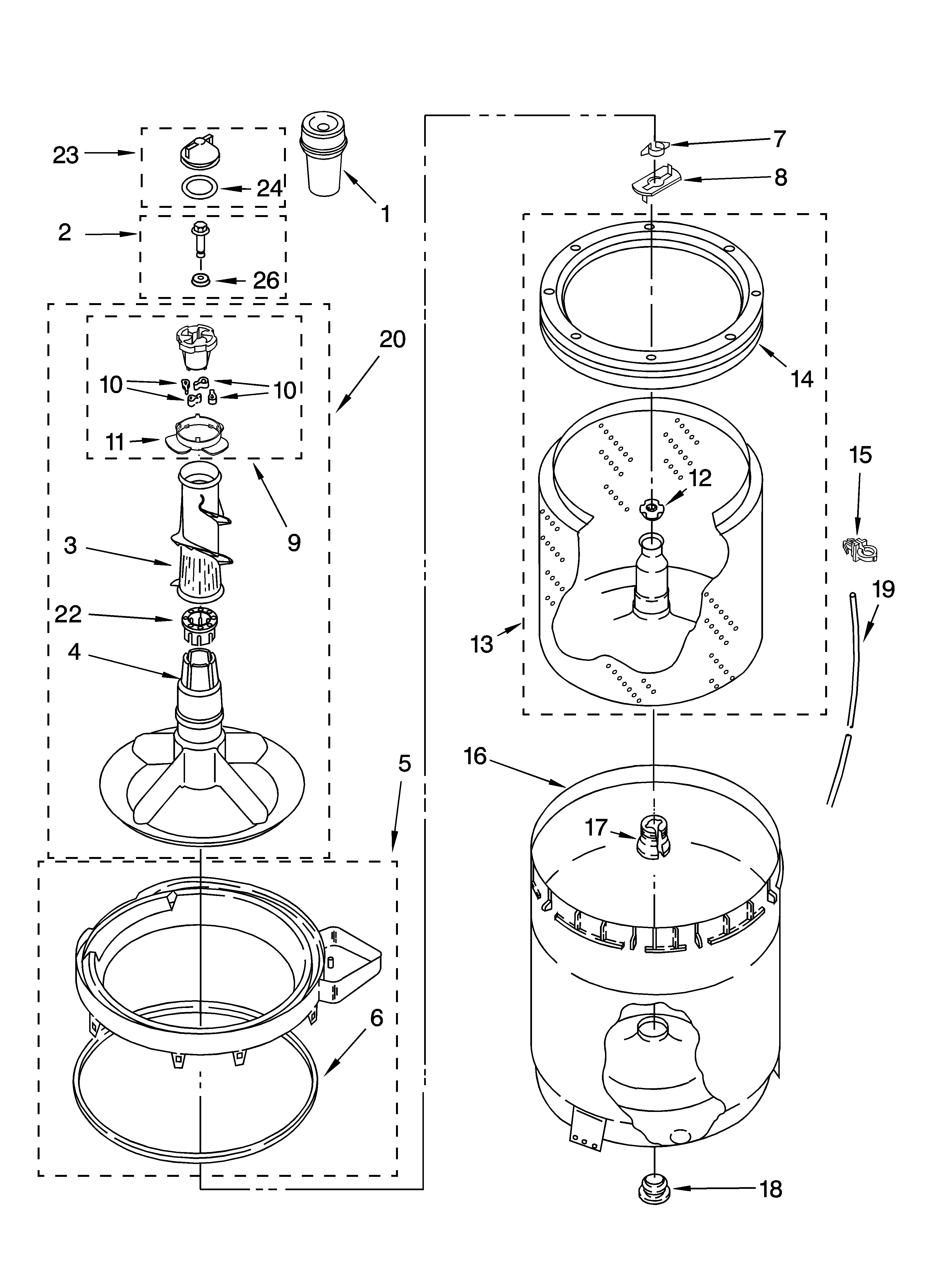 Agitator, basket and tub parts