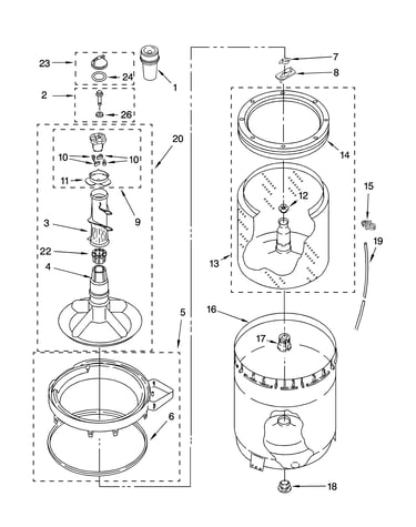 Agitator, basket and tub parts
