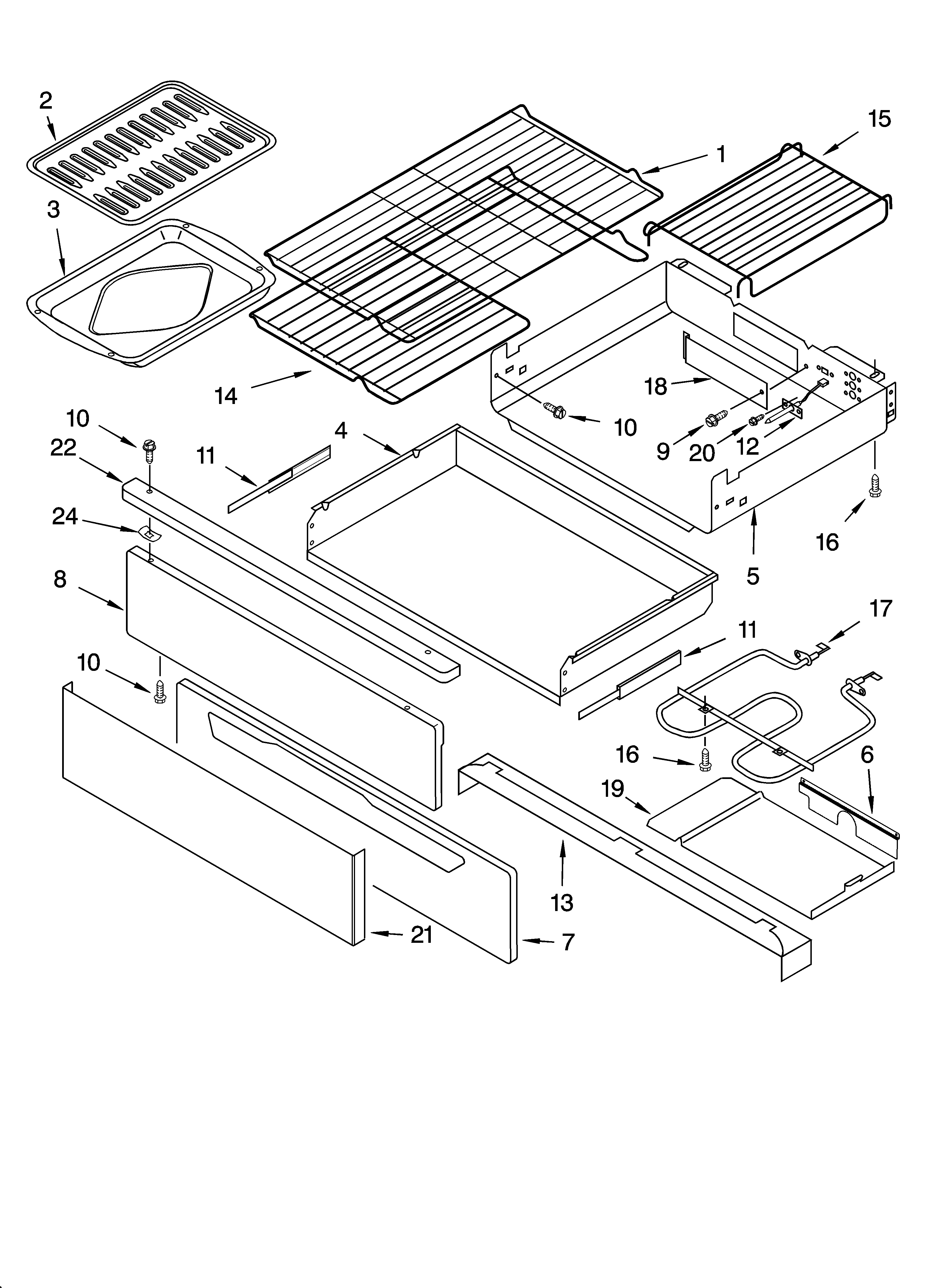 Drawer & broiler parts, optional parts (not included)