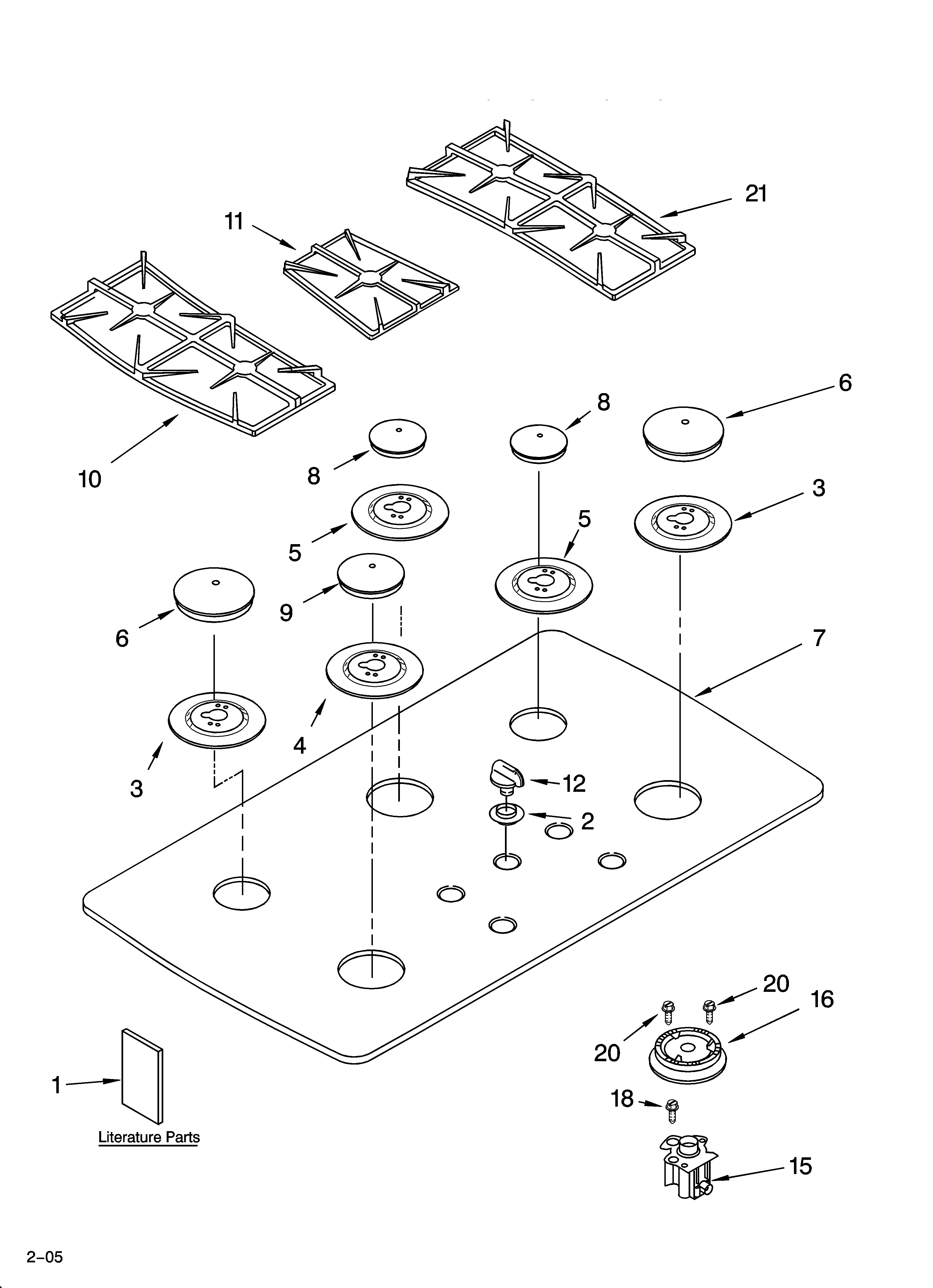 COOKTOP, BURNER AND GRATE PARTS