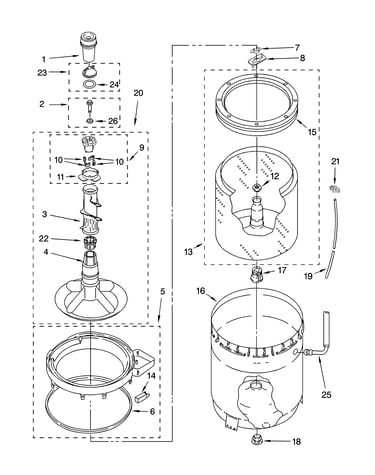 Agitator, basket and tub parts