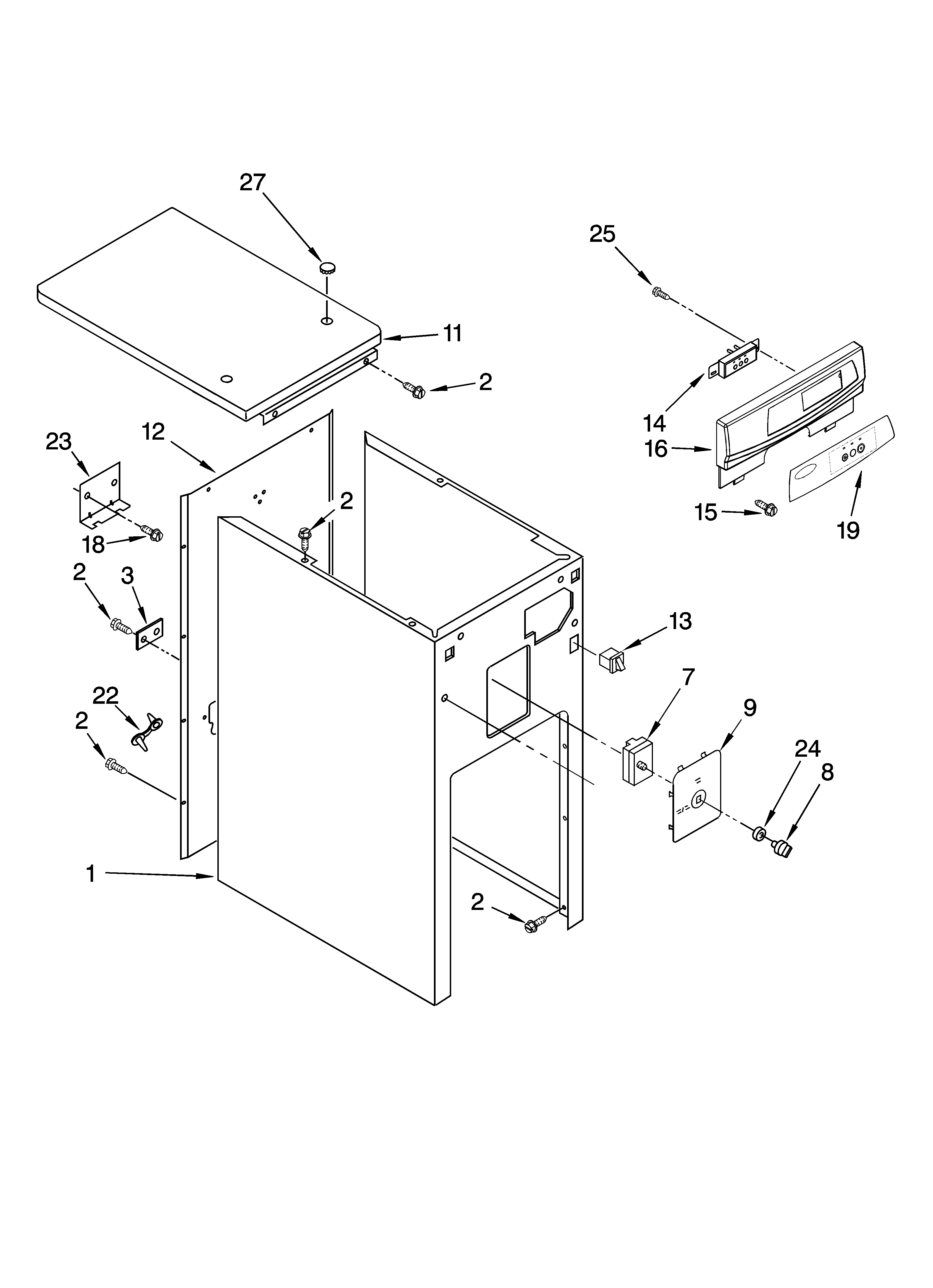 Cabinet and control parts