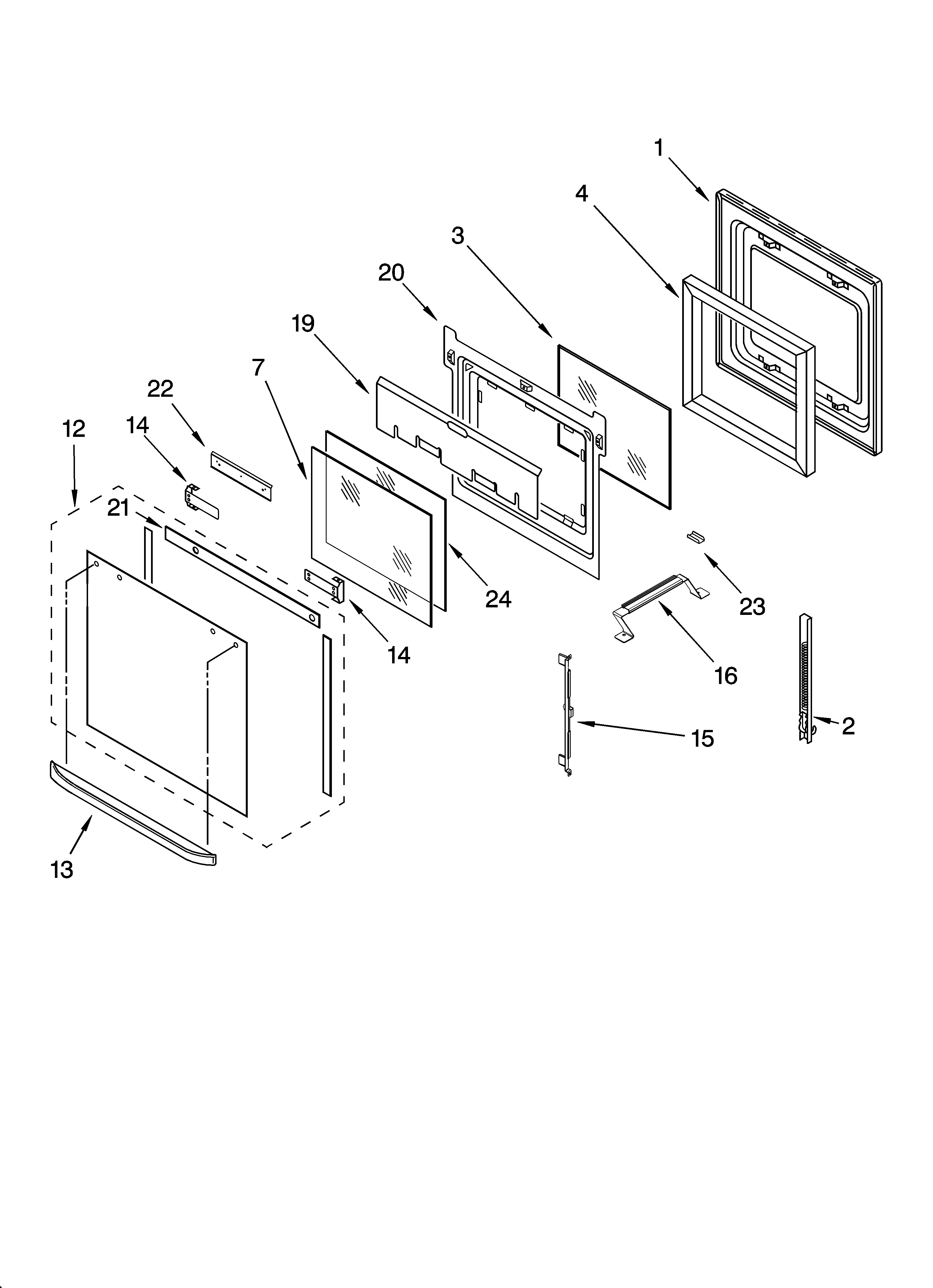 Upper oven door parts
